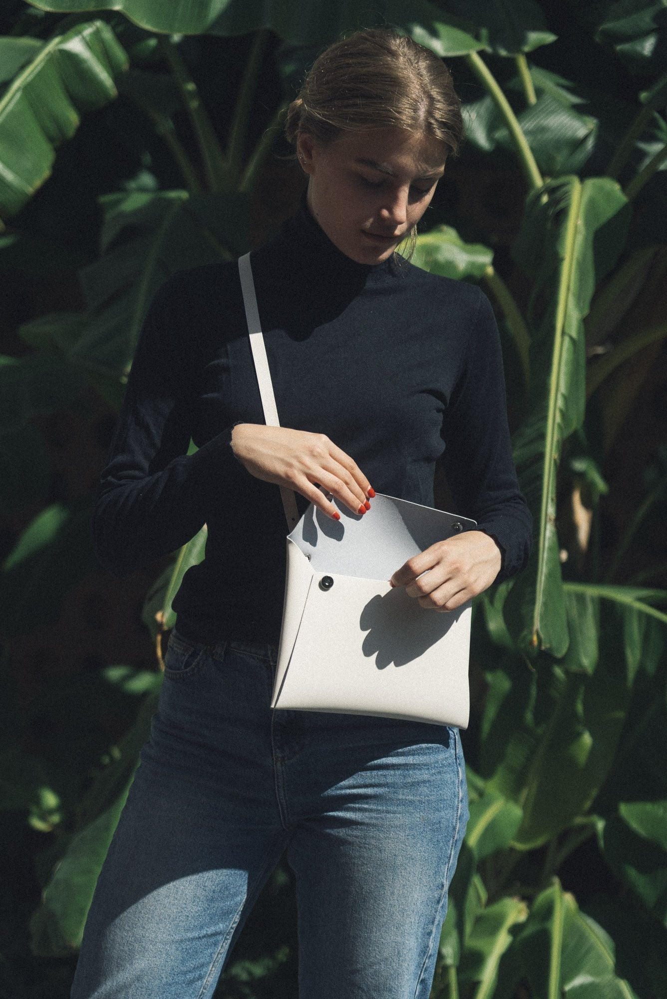 Sac pochette blanc en cuir recyclé - Crossbody organizer