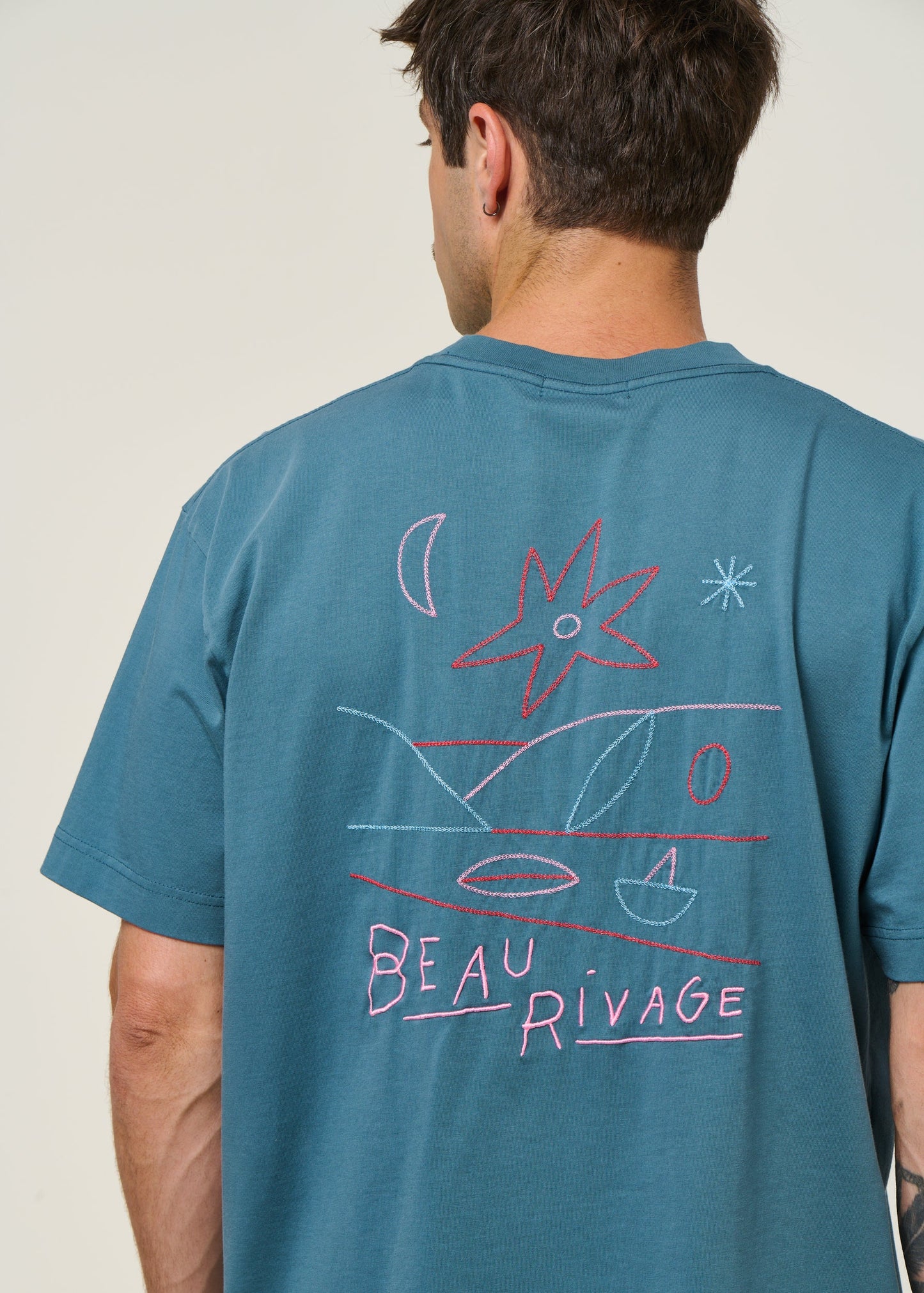 T-shirt oversize en coton bio | bleu "rivage steel bleu"