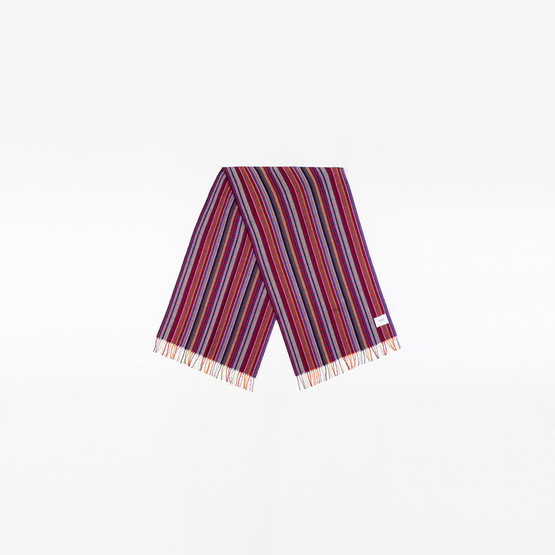 Écharpe rouge à rayures en laine mérinos bio - striped scarf red multi