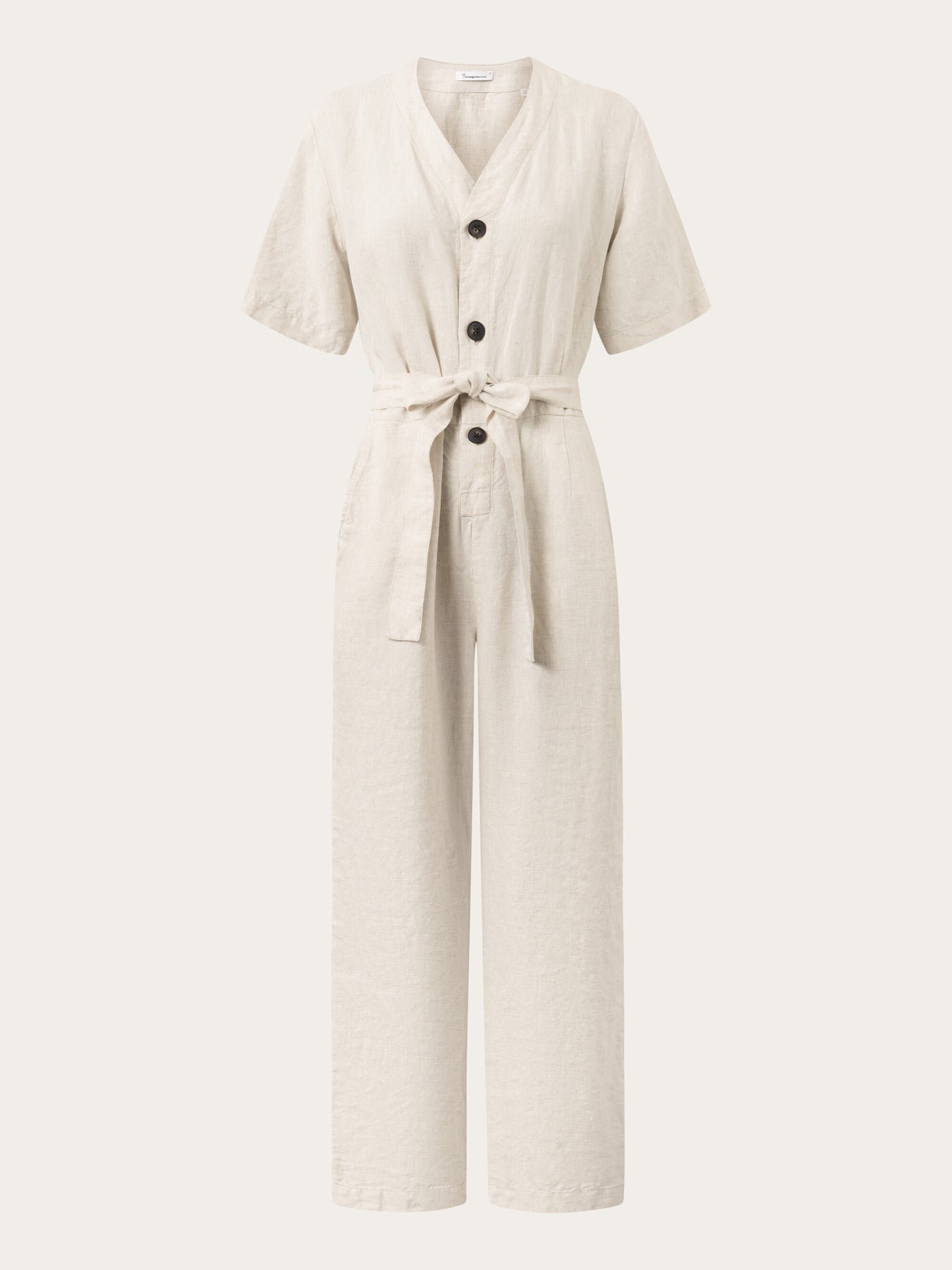 Combinaison écrue en lin bio - v-neck linen jumpsuit light feather gray