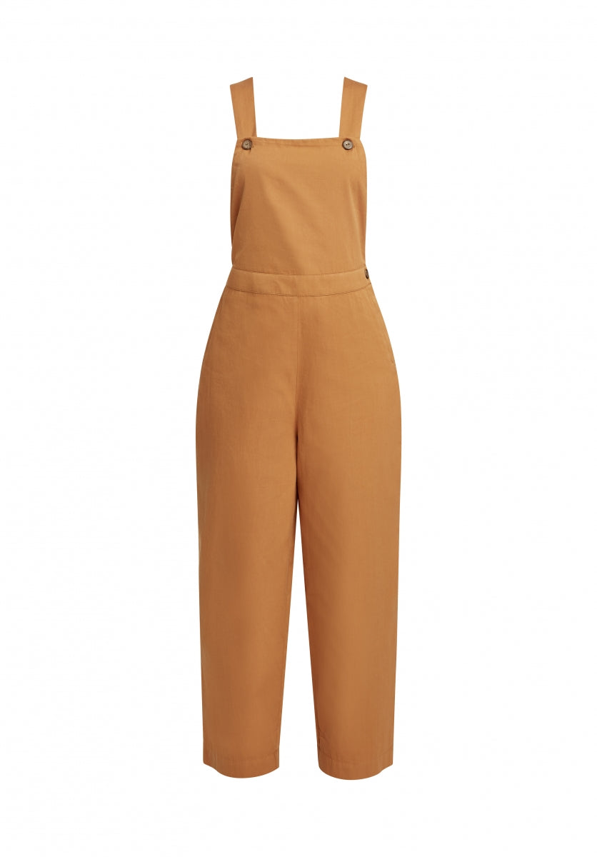 Salopette unie camel en coton bio – Jessie