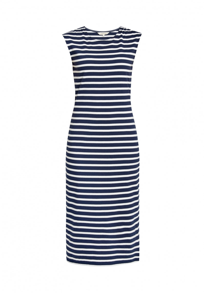 Robe longue marinière bleu marine en coton bio - Amelia