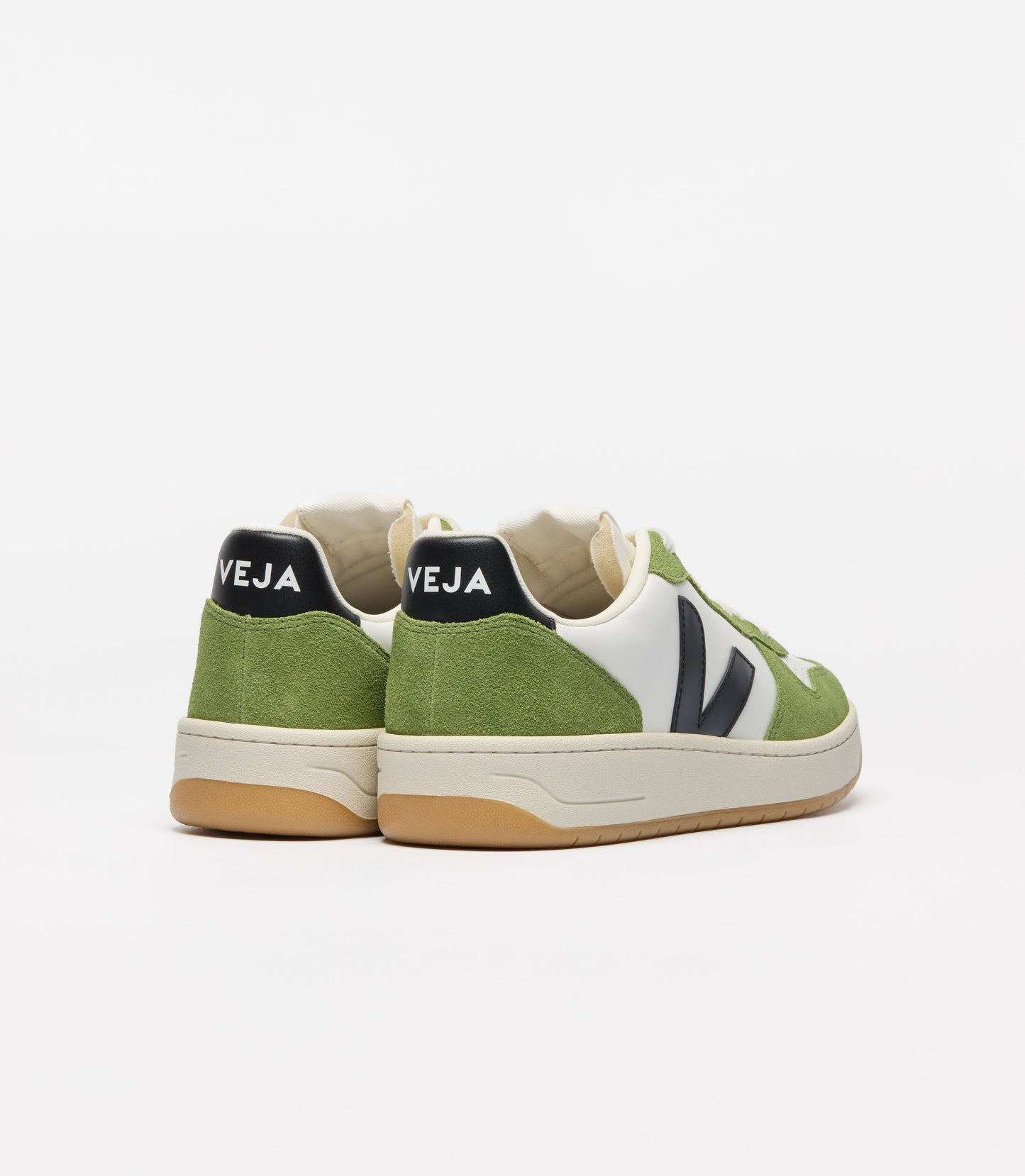 Baskets en cuir | vert et blanc "v-10 prime - white_black_kiwi"