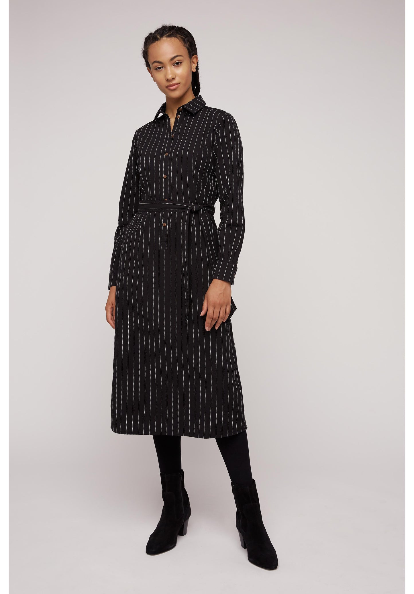 Robe chemise rayée noire en coton bio - isadora