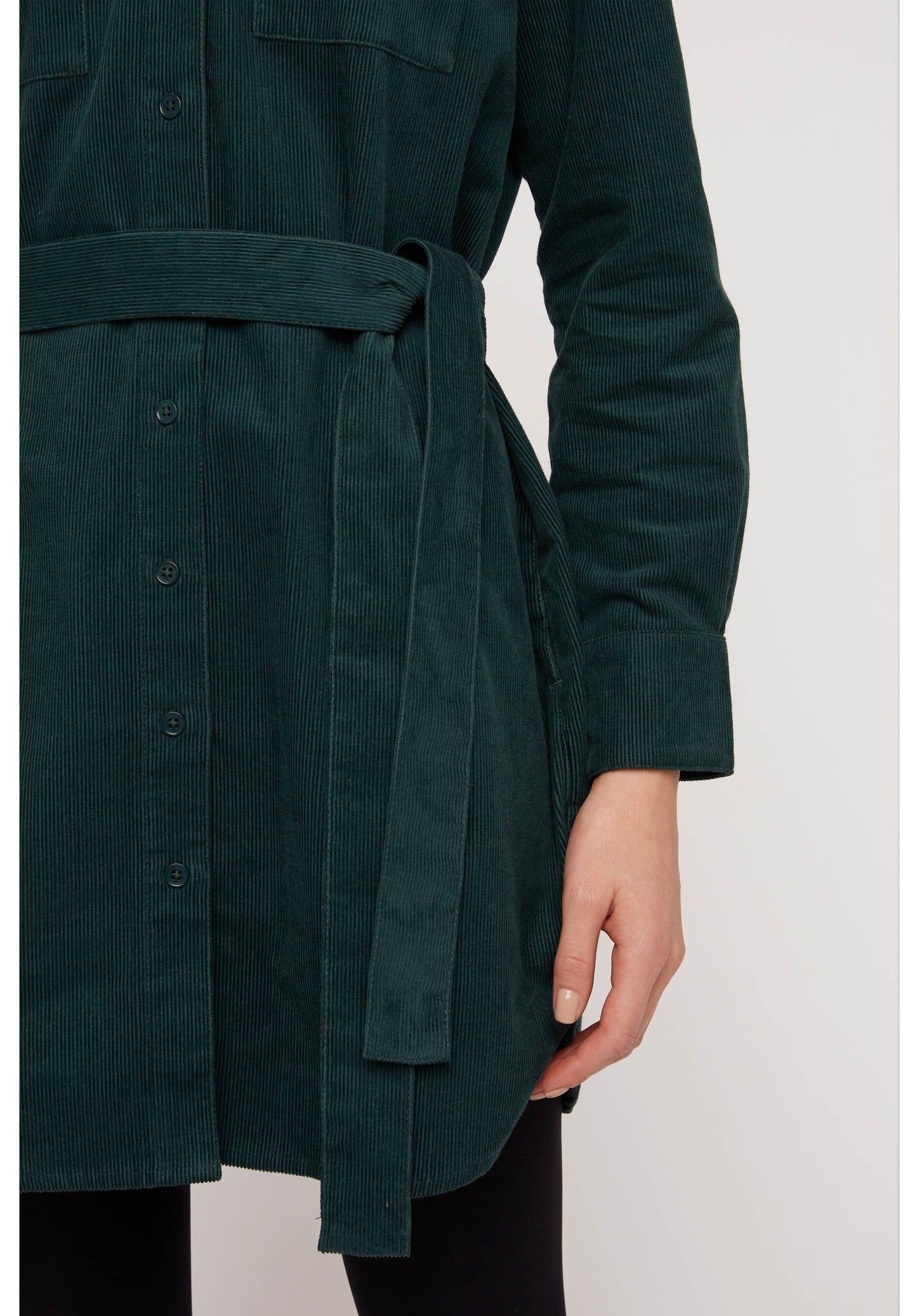Robe chemise verte velours en coton bio - franca