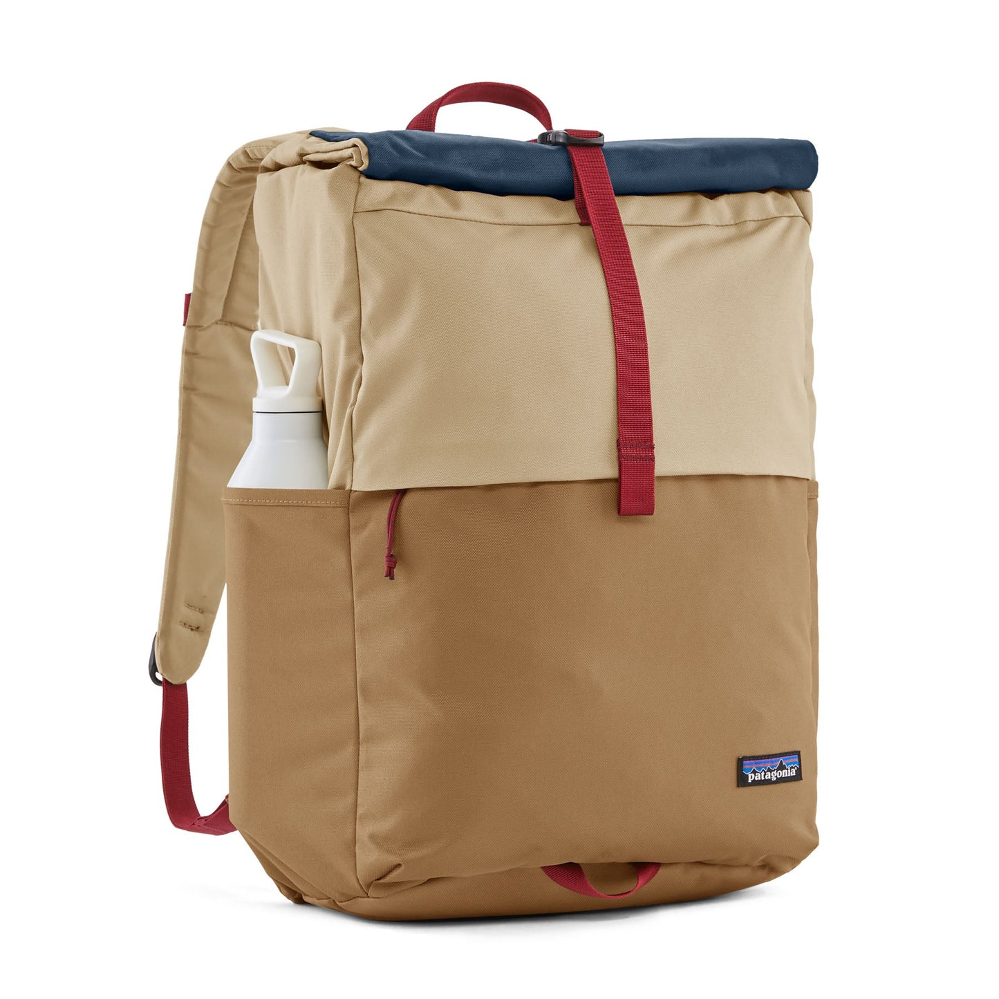 sac à dos en recyclé | "multicolore" fieldsmith roll top pack - patchwork coriander brown