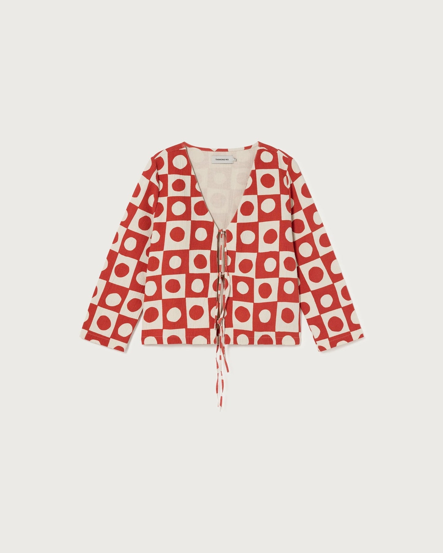 Blouse à lacets rouge à motifs en coton bio - big spot alexandra red