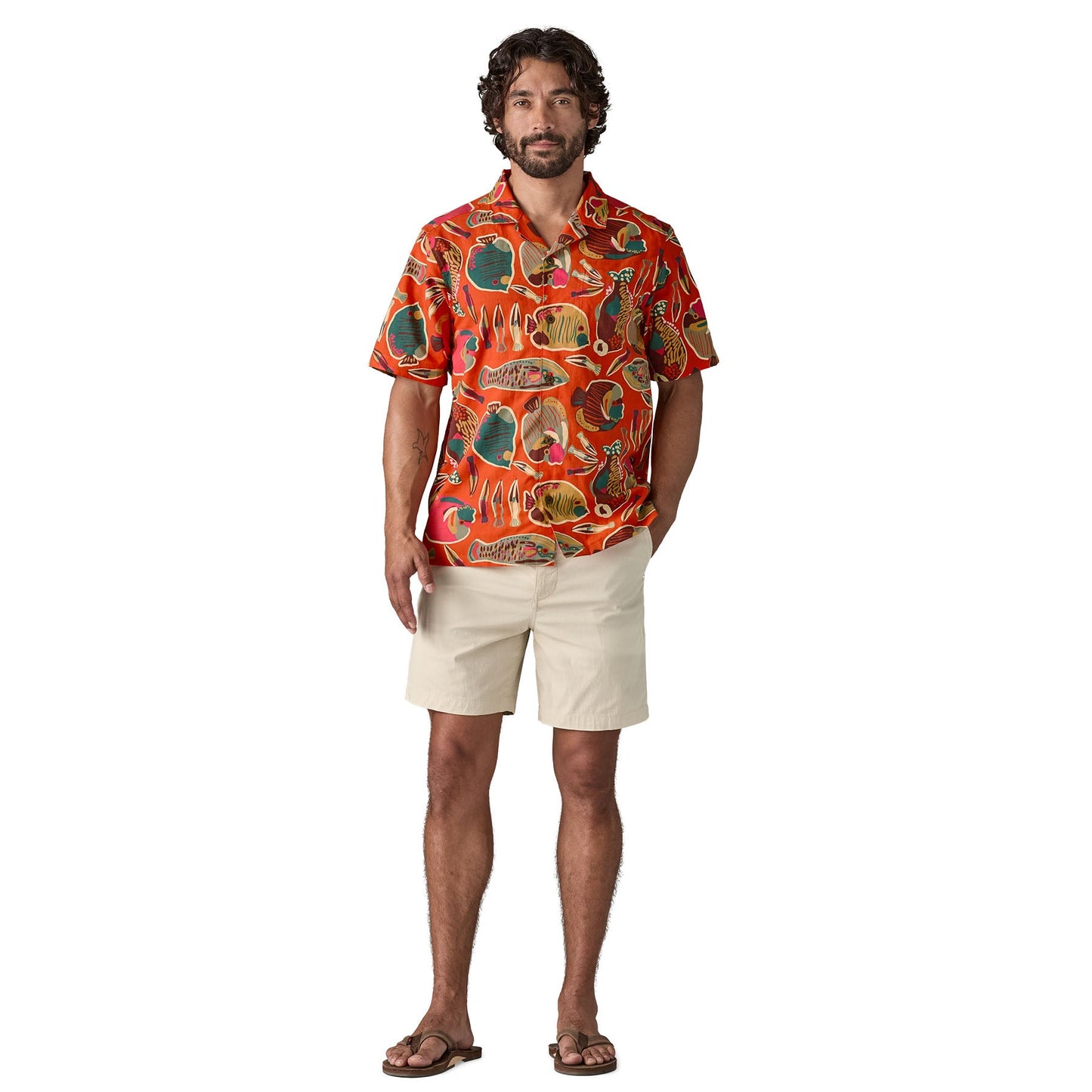 Chemise en coton bio | multicolore "tidal threads camp shirt - wrasse: pollinator orange"