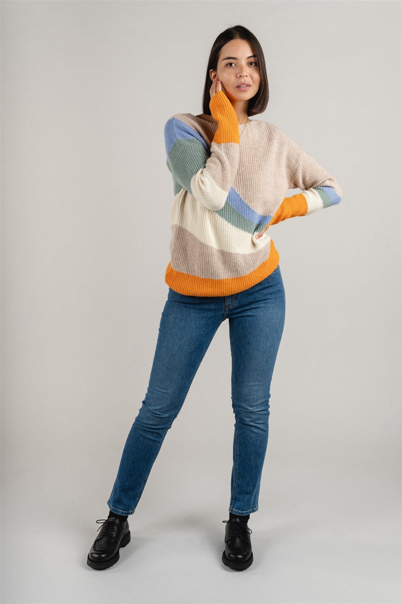 Pull ample maille multicolore en coton et laine bio - miyaa multicolor light caramel melange