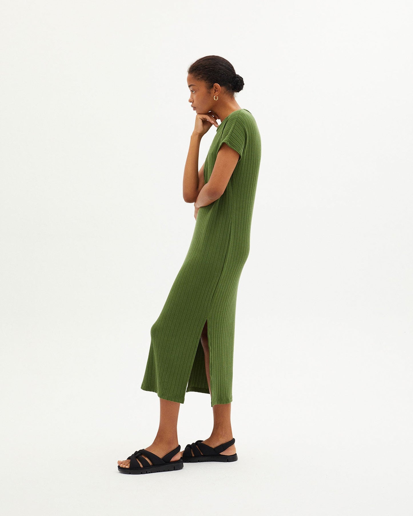 Robe longue côtelée verte en tencel et refibra - green trash cherry dress