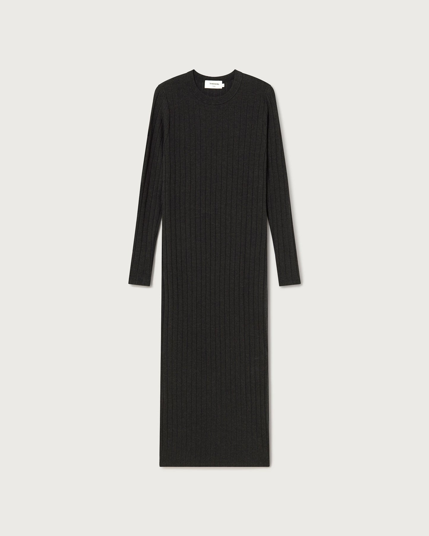 Robe longue moulante en laine côtelée | noir "black trash gina dress"