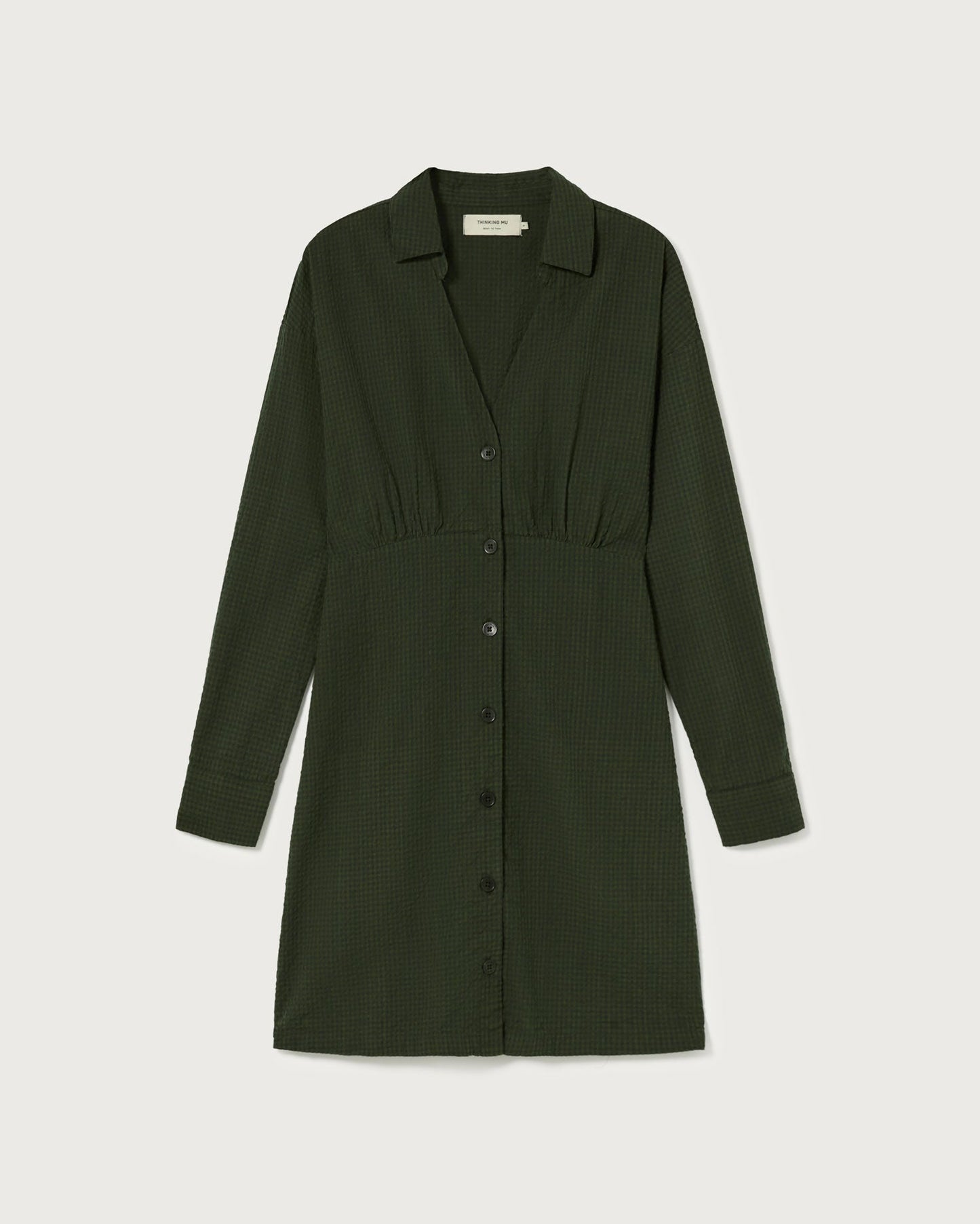 Robe verte forêt texturée en coton bio - green seersucker checks pina