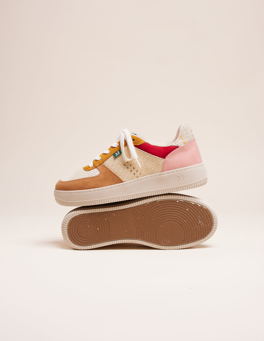Baskets basses en suède et cuir certifié | Multicolore "maxence f camel écru ocre"