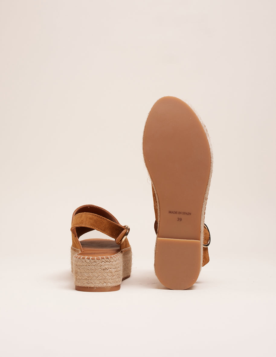 Espadrilles plateforme en cuir certifié | marron "espadrilles maya - suède ambre"