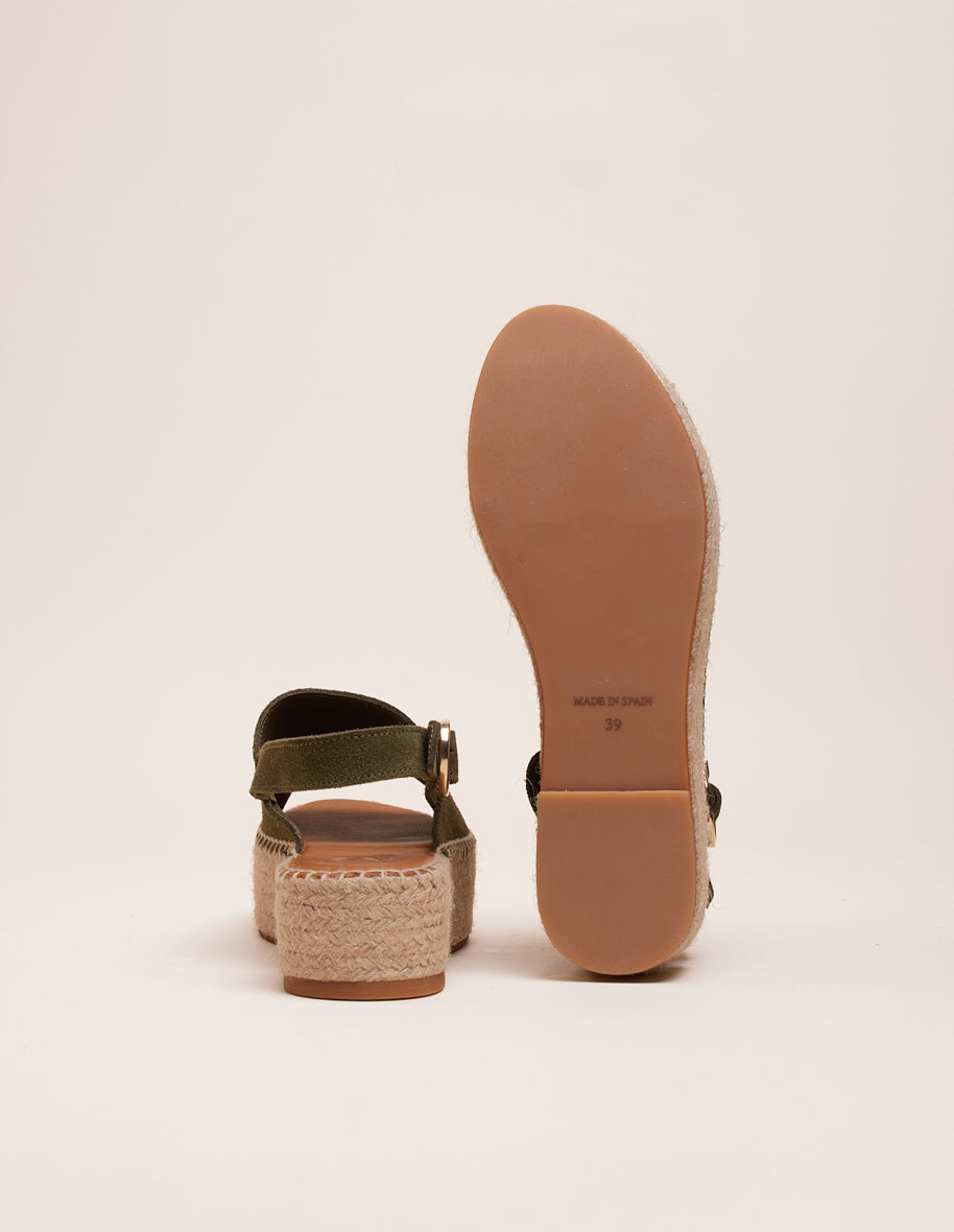Espadrilles plateforme en cuir certifié | vert "espadrilles maya - suède sapin"
