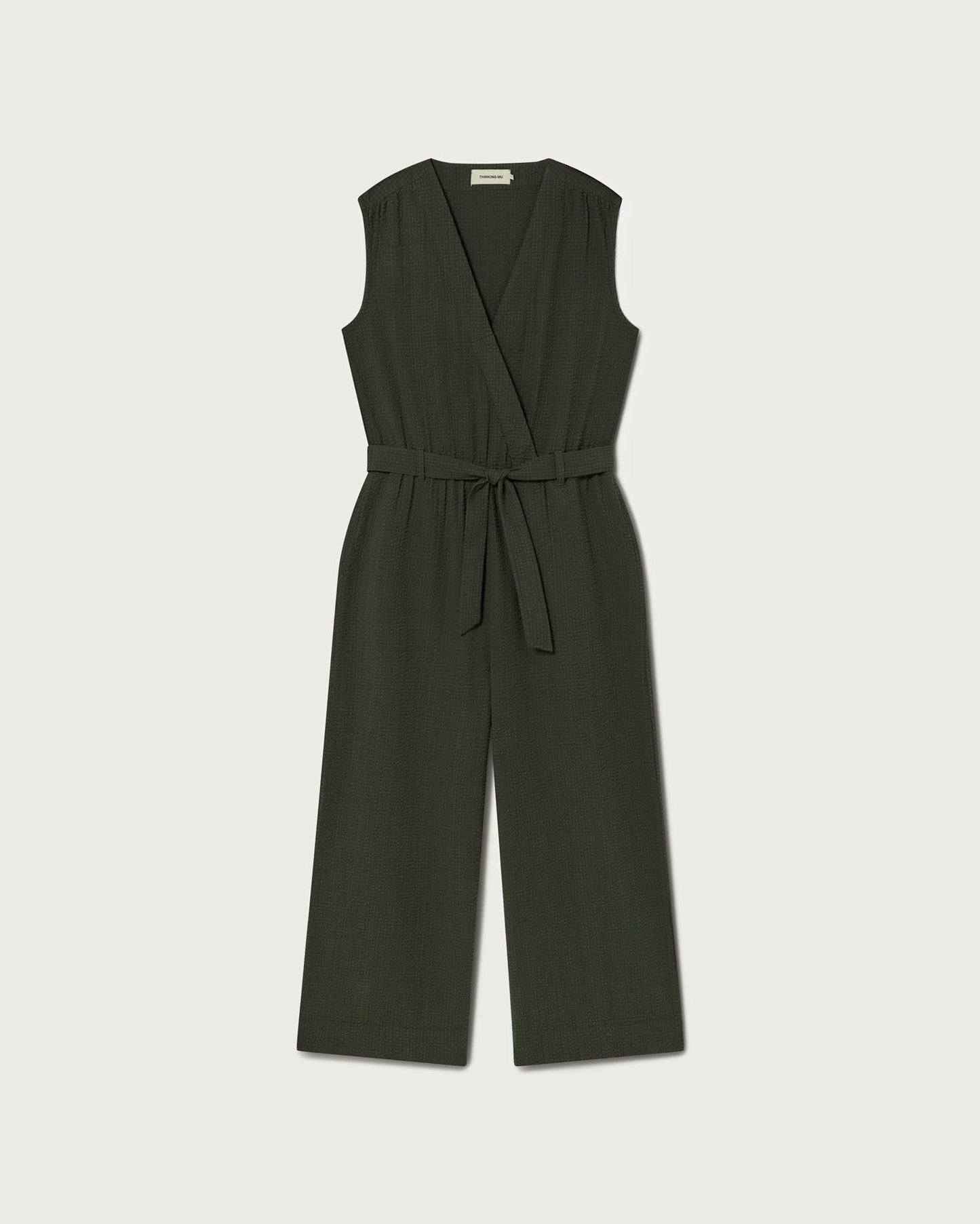 Combinaison vert forêt en coton bio - green seersucker winona jumpsuit