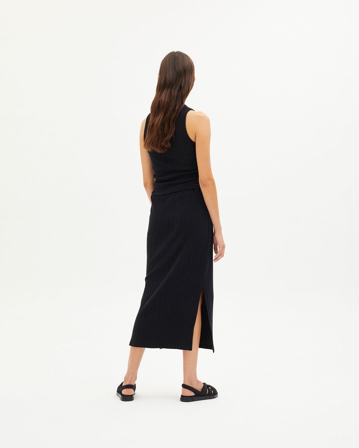 Jupe longue côtelée noire en tencel et refibra - black trash olivia skirt