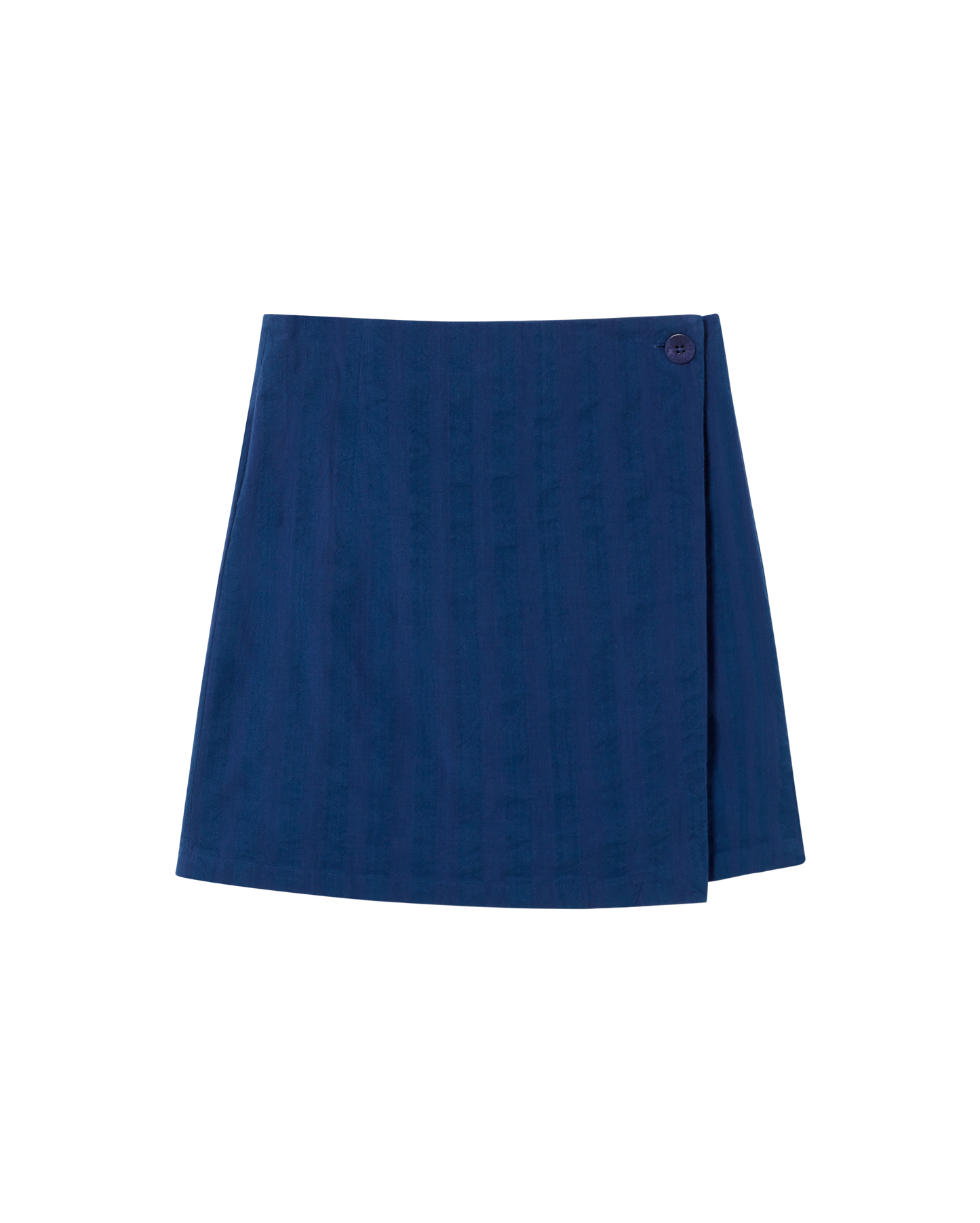 Jupe portefeuille en coton bio | bleu "navy big seersucker milena skirt"