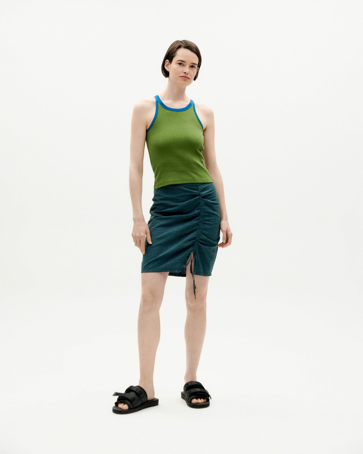 Débardeur côtelé en coton bio | Vert et bleu "garden green harriet top"
