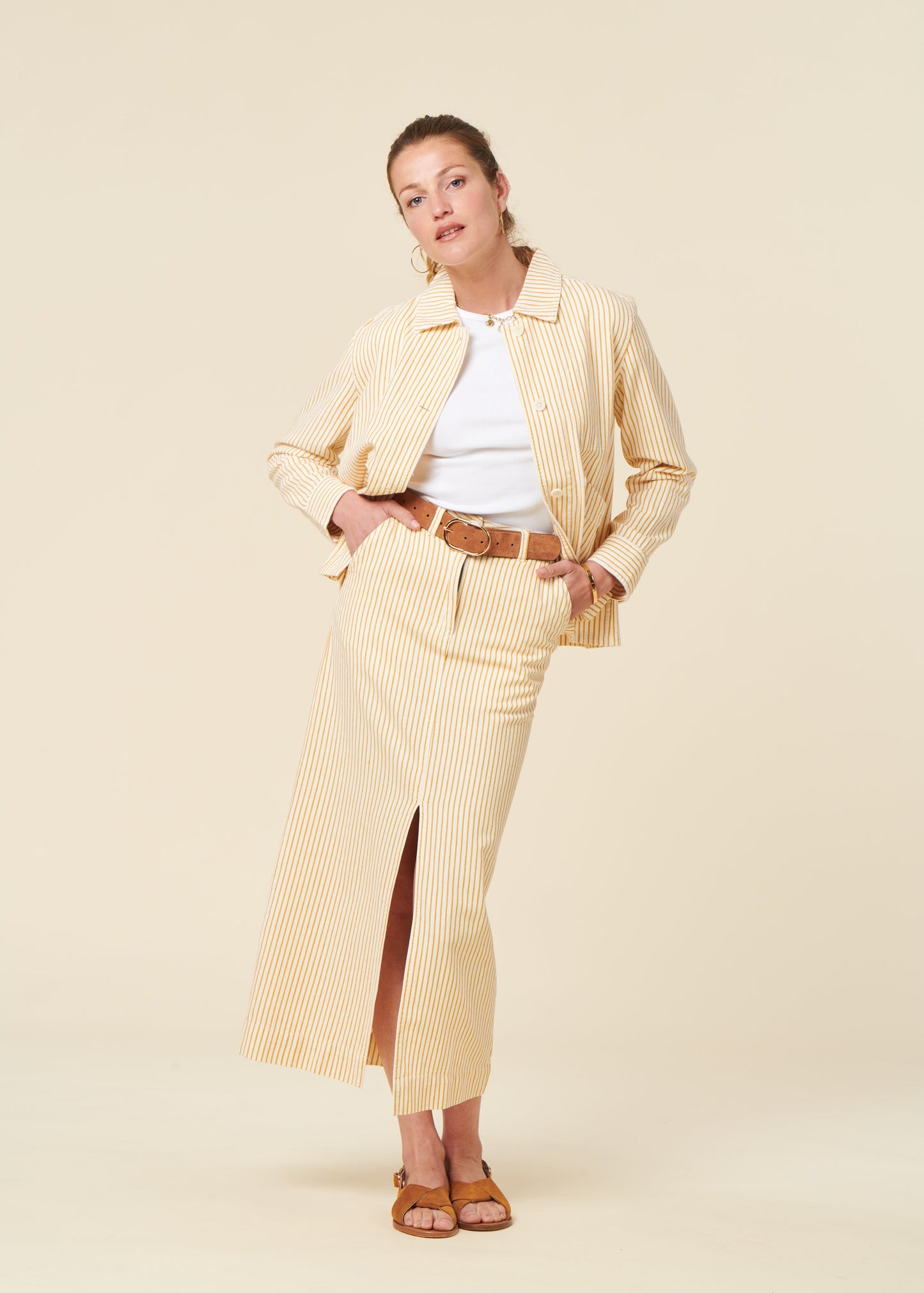 Veste en coton biologique | jaune "Jacket stiby work stripe yellow - yellow"