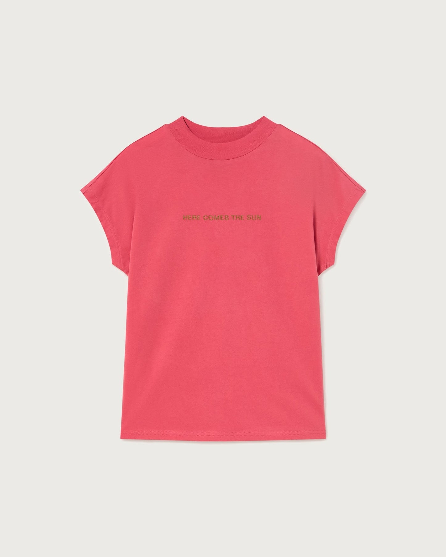 T-shirt brodé en coton bio | Rose "here comes the sun pink t-shirt"