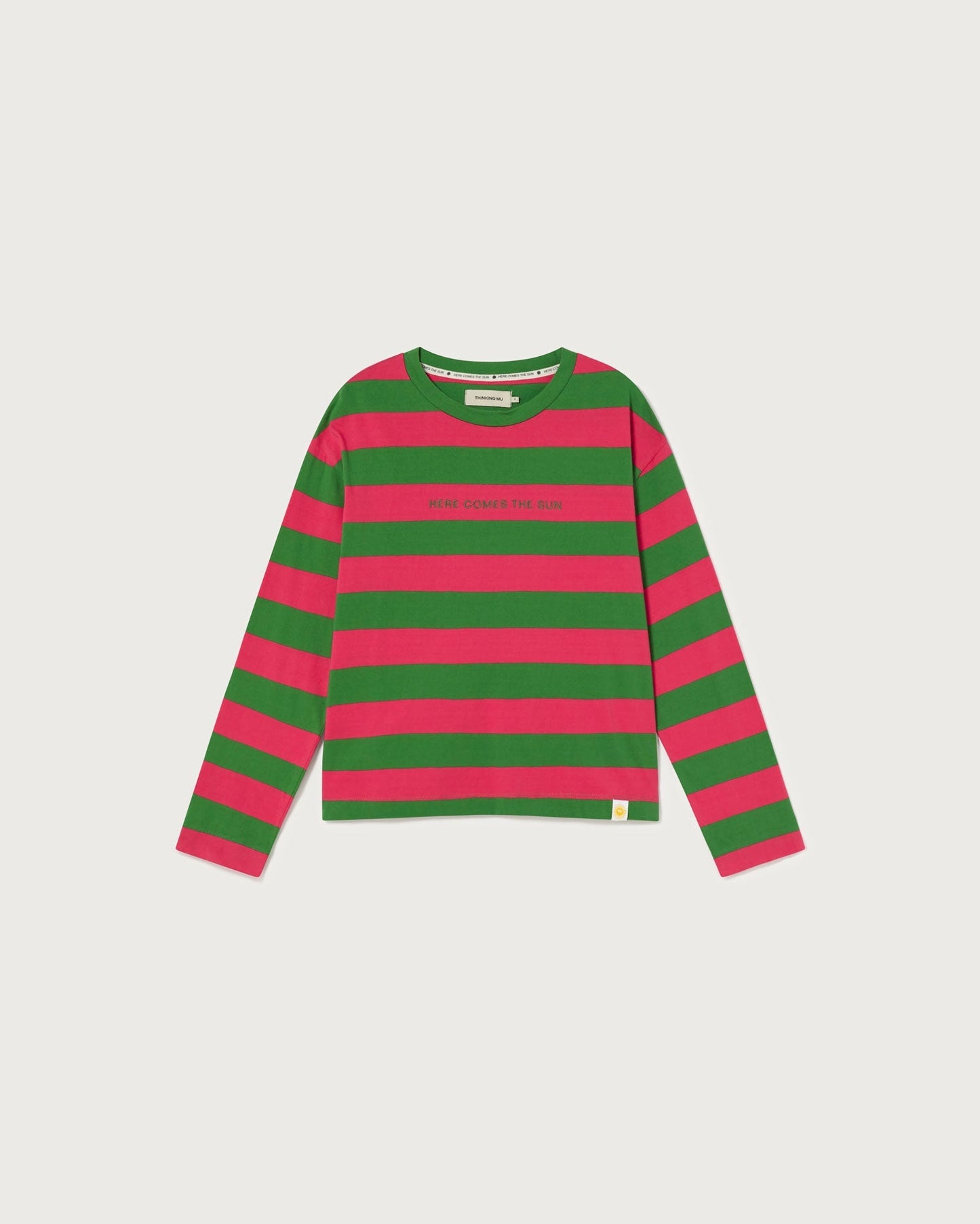 T-shirt rose et vert rayé en coton bio - pink stripes emily multicolor