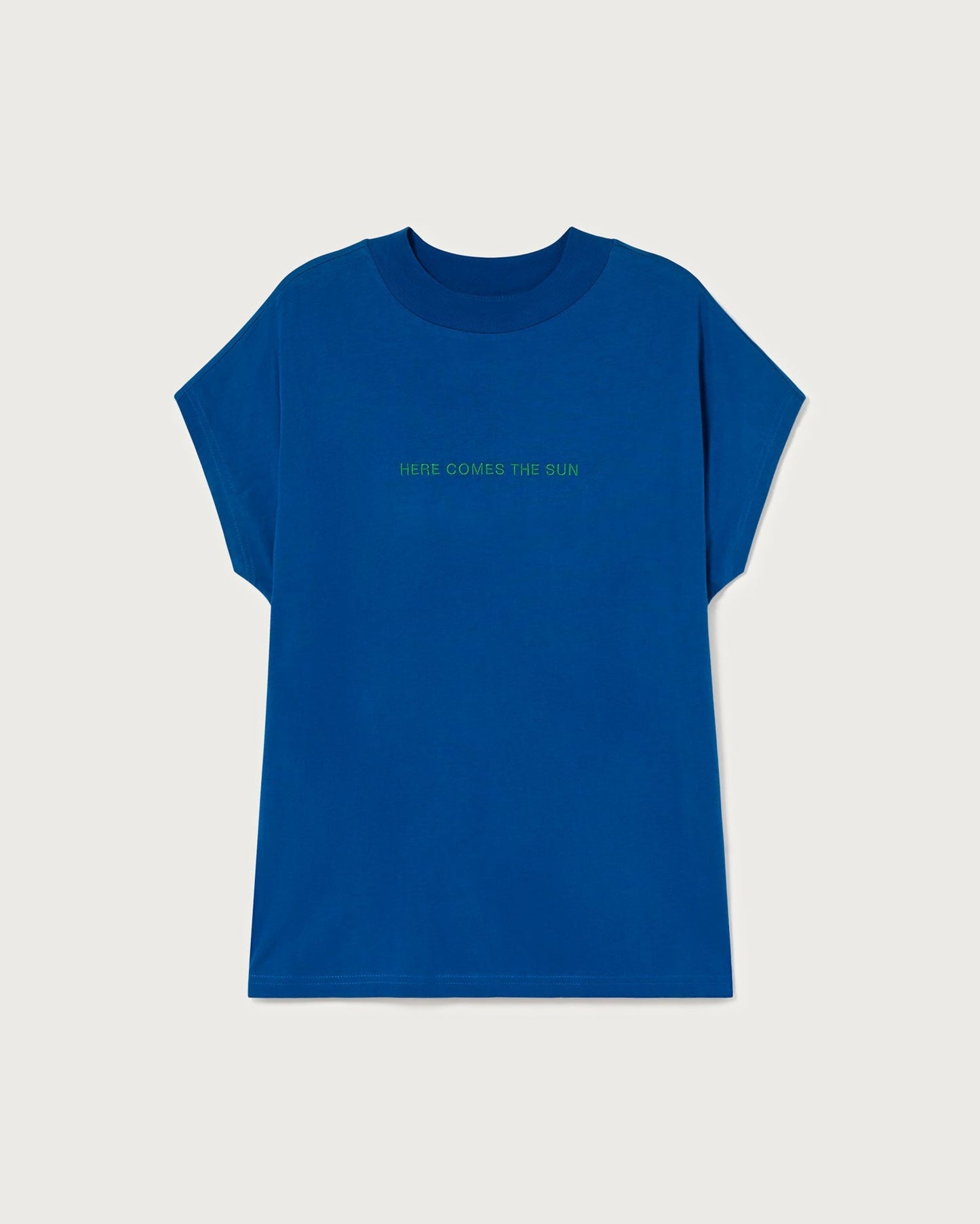 T-shirt brodé en coton bio | Bleu "here comes the sun klein t-shirt"