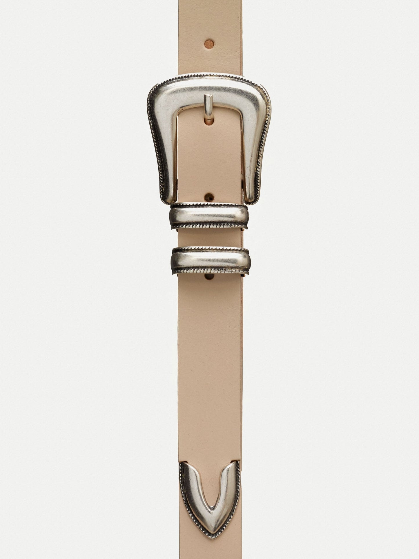 Ceinture crème et argent en cuir tannage végétal - western silver belt cream