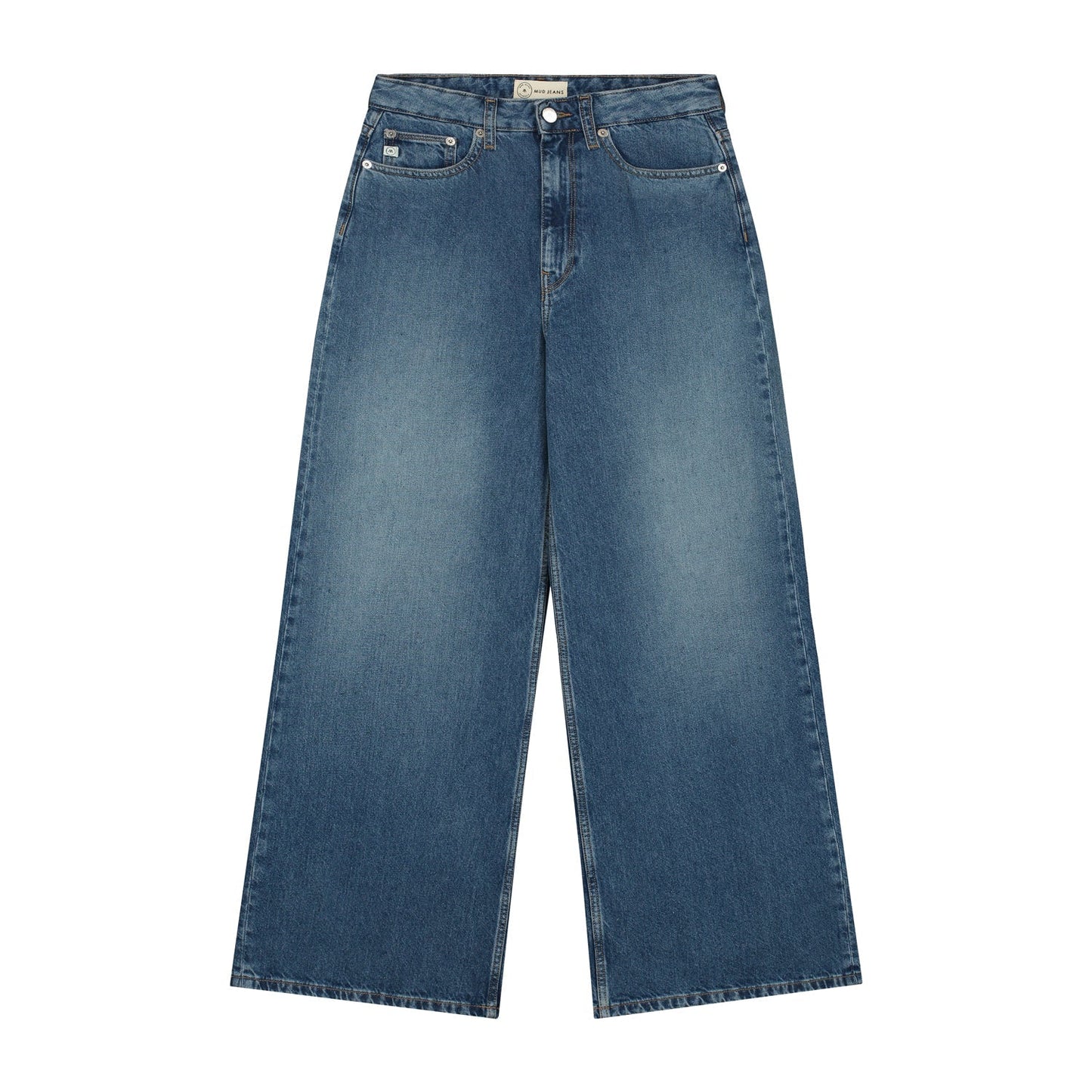Jean ample bleu délavé en coton bio et recyclé - wyde sara medium stone