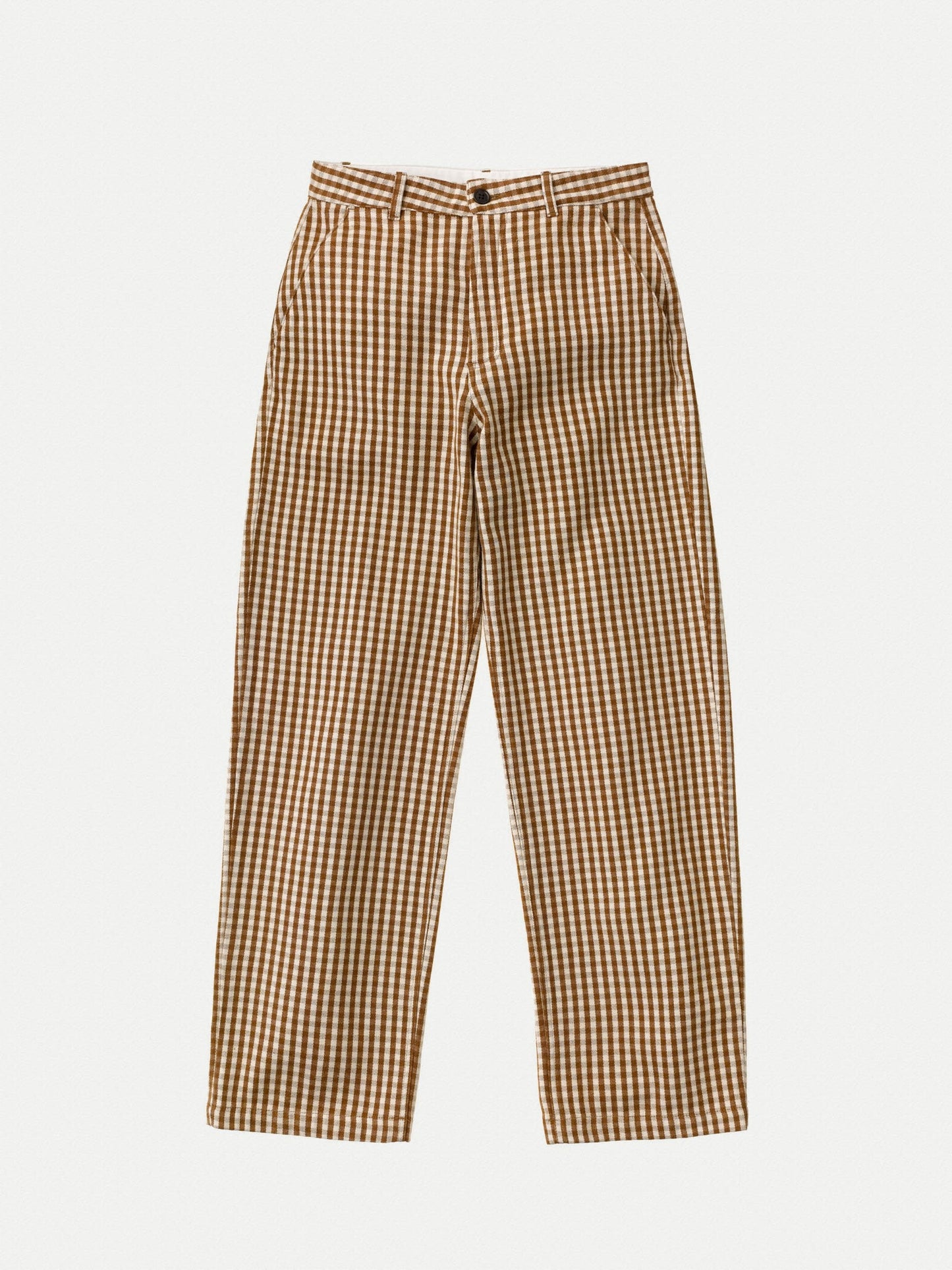 Pantalon vichy marron et blanc en coton bio - willa pants gingham oak