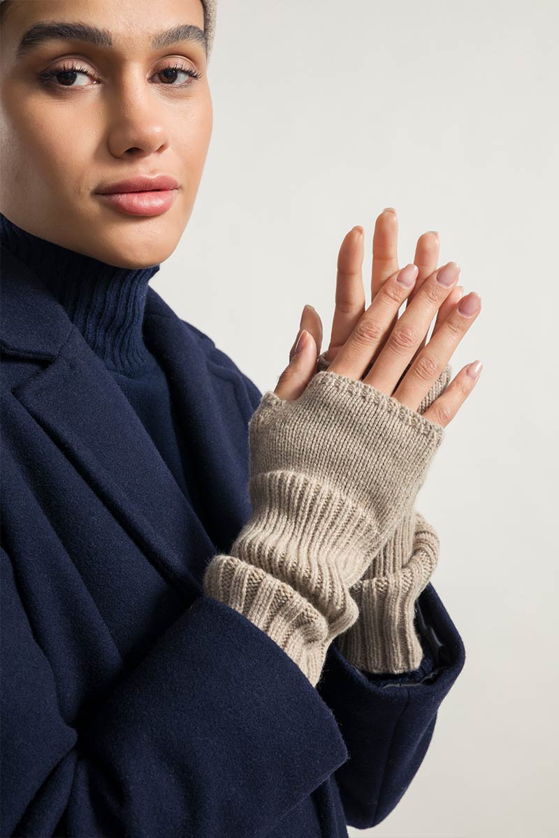 Mitaines en cachemire recyclé | beige "manicotti tamara beige sabbia"