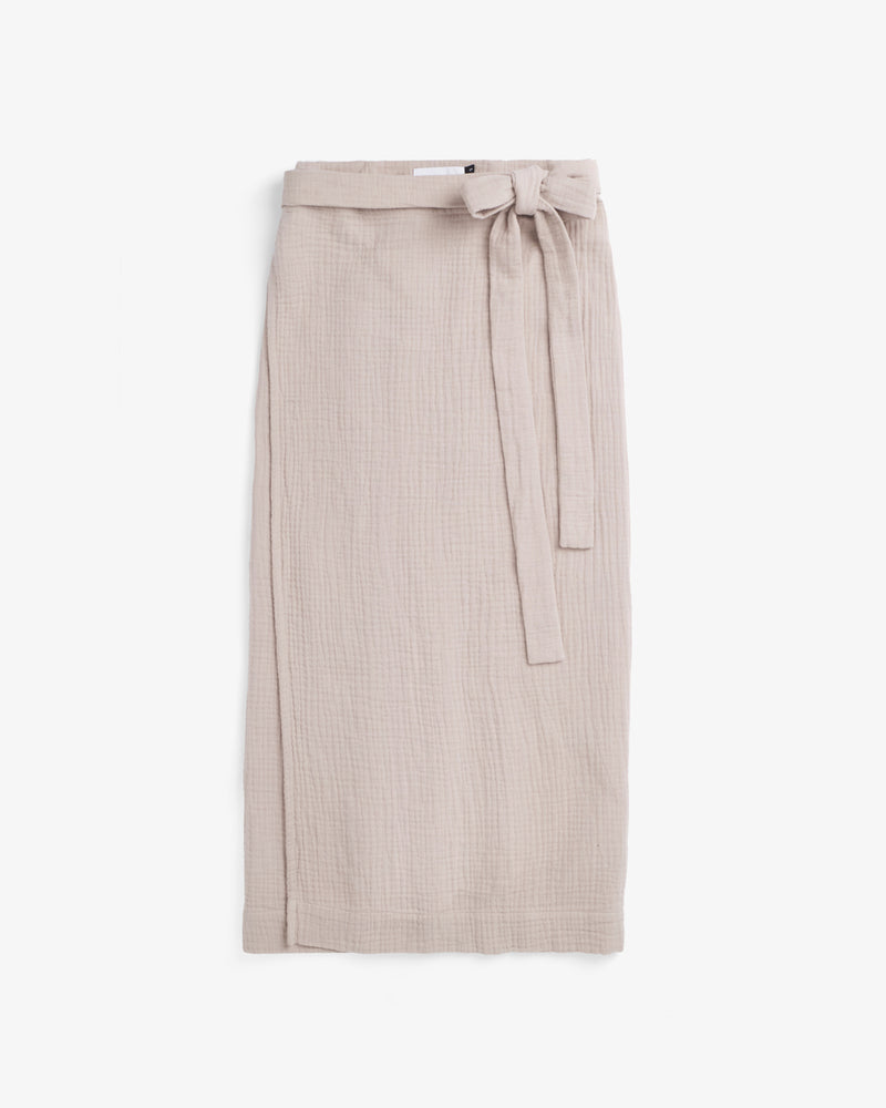 Jupe portefeuille en gaze de coton bio | écru "Wrap skirt - washed sand"