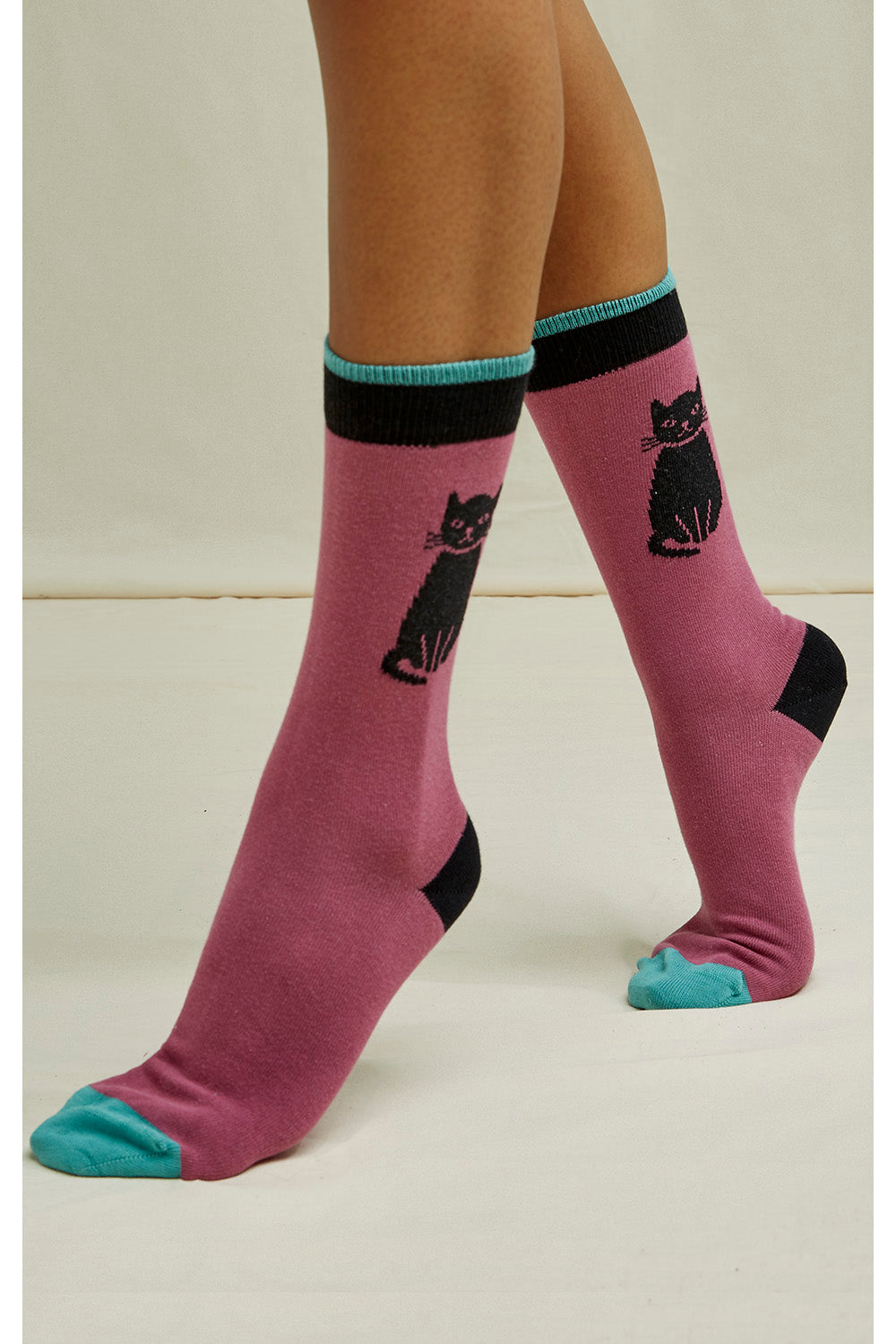 Chaussettes hautes à motifs chats en coton bio