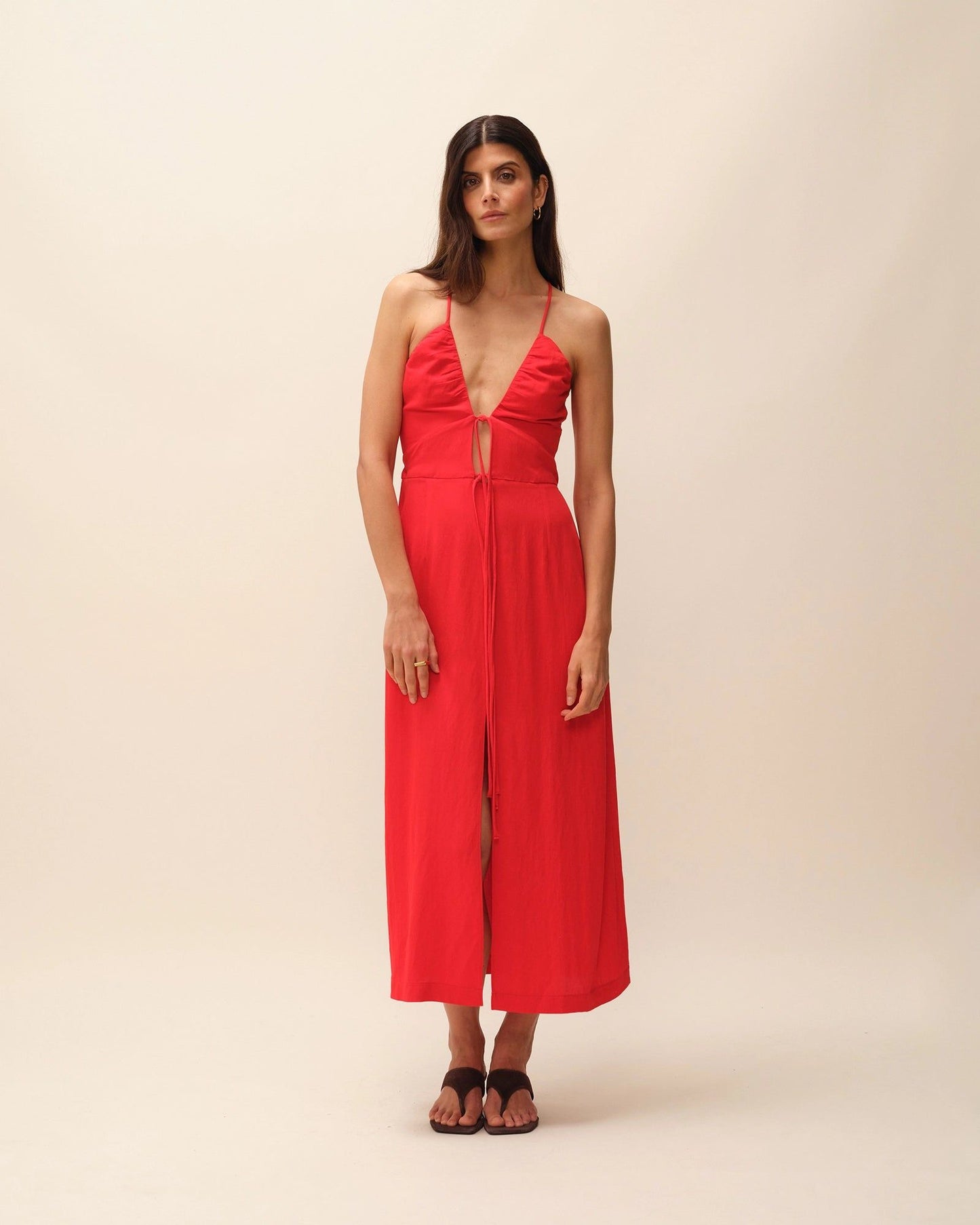Robe en ecovero | rouge "robe longue à liens tania" | Rouge