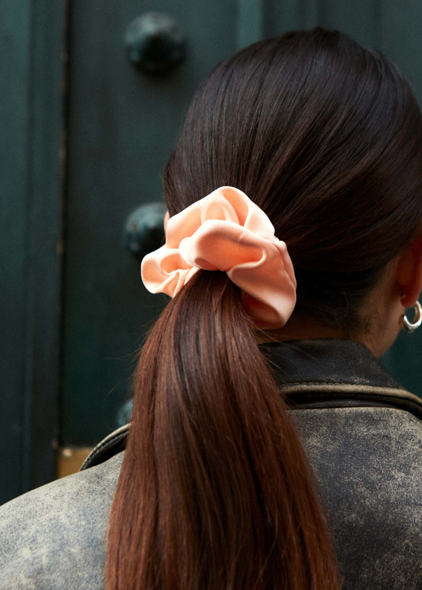 Chouchou en matière upcyclée | satin abricot | Orange