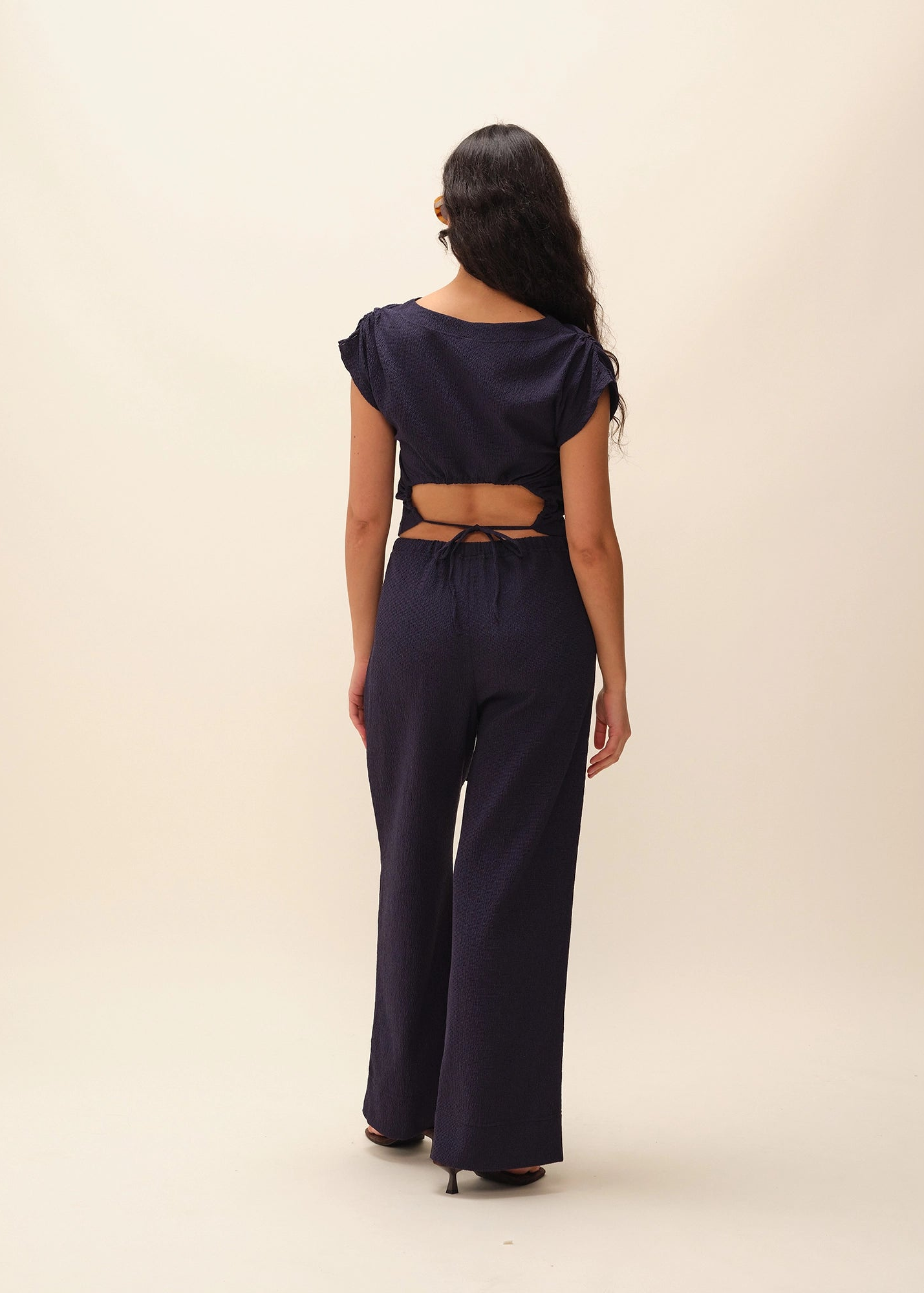 Pantalon texturé en matière ypcyclée | marine "joanne" | Marine