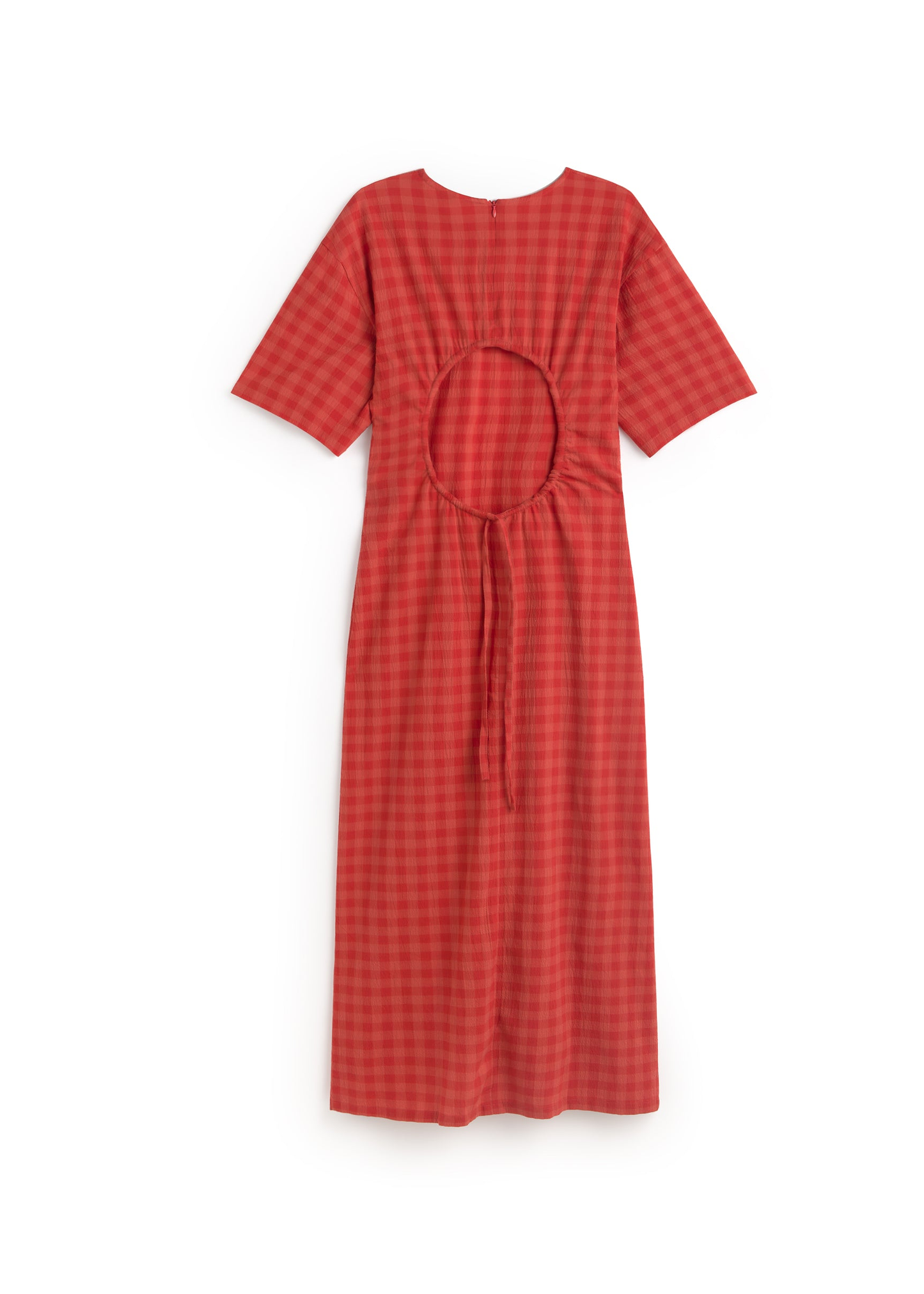 Robe en coton bio | rouge "red checks seersucker kina dress - red" - red | Red