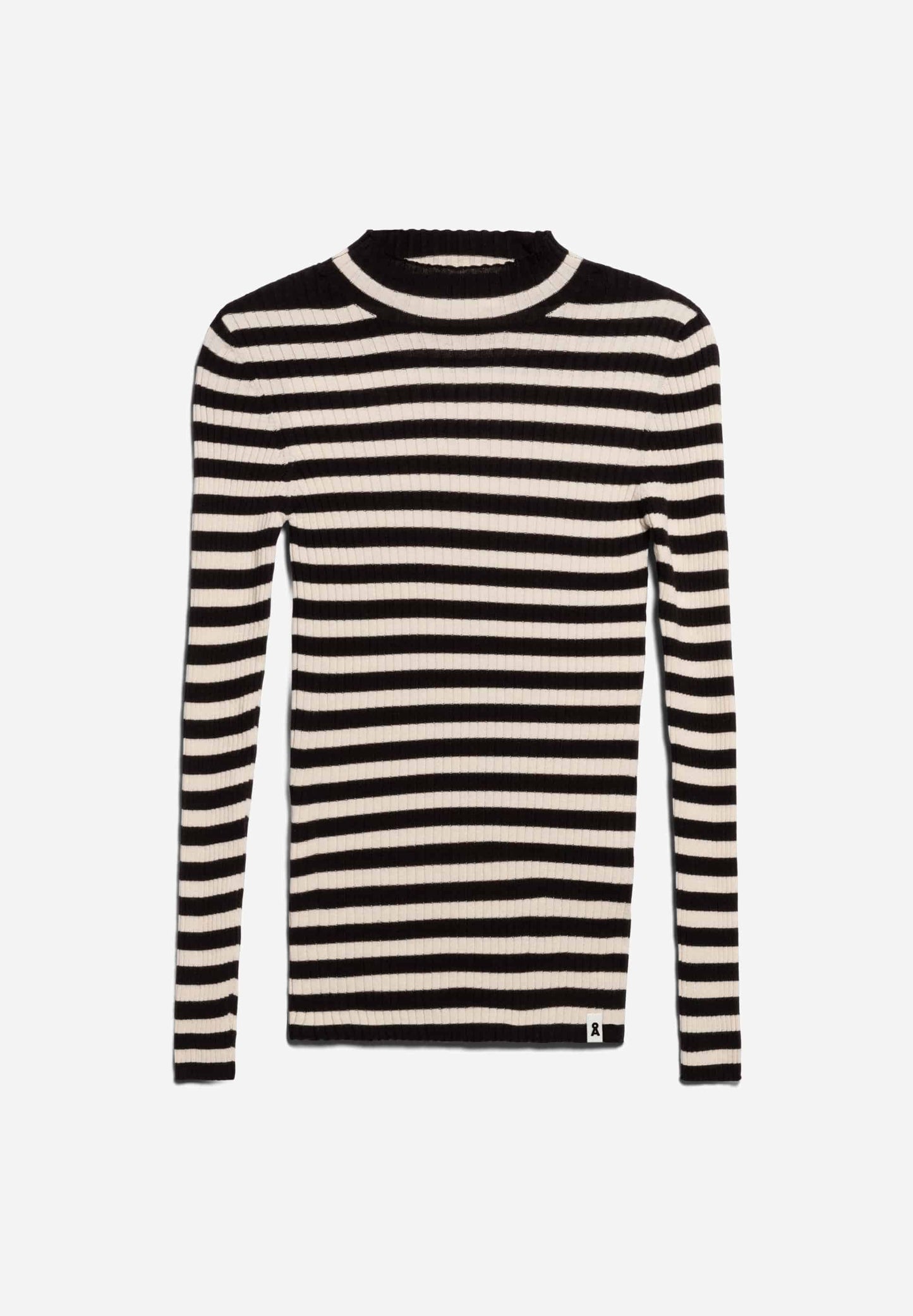 Sous-pull côtelé en coton bio | Rayé noir et blanc "alaania striped black-oatmilk"