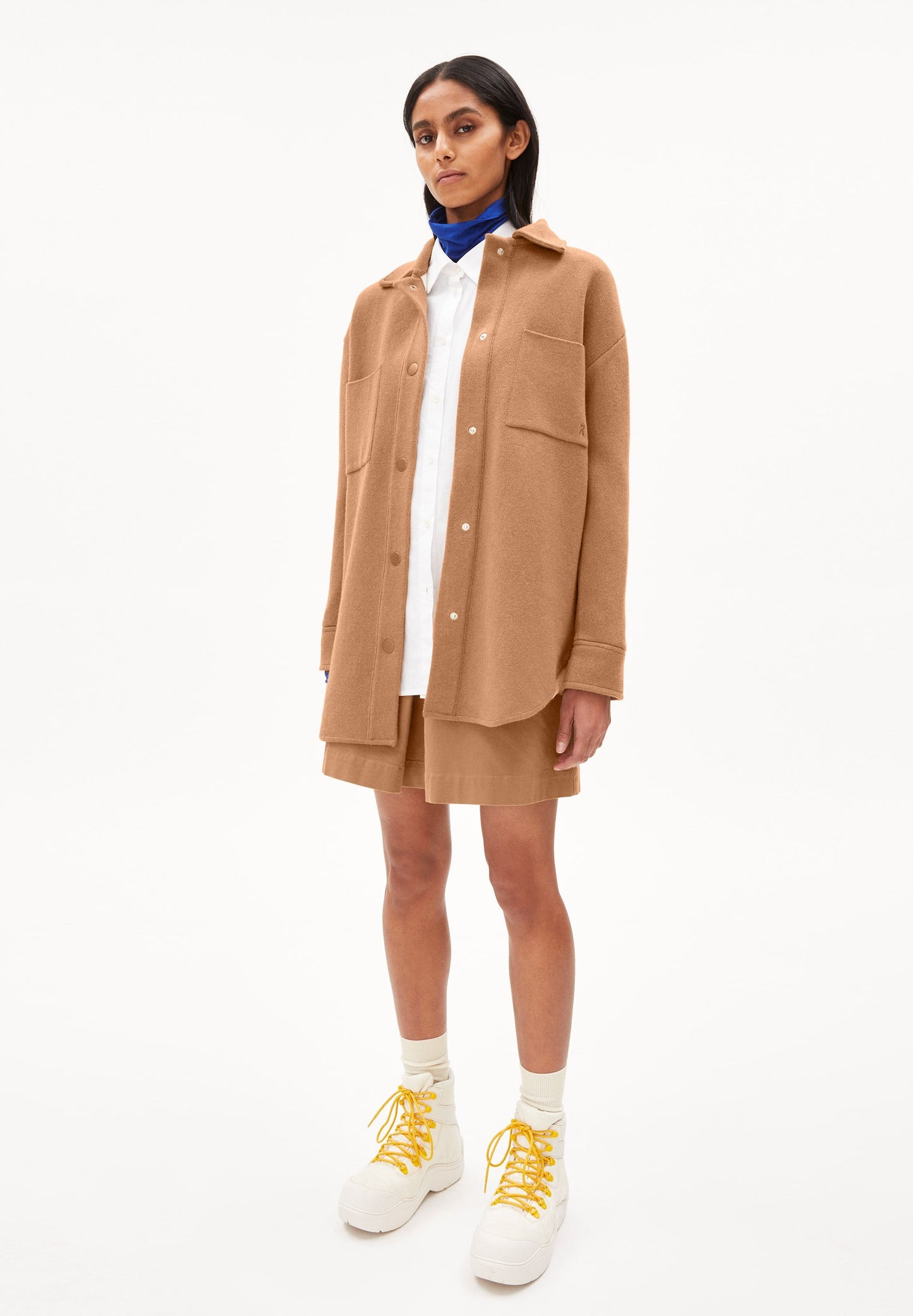 Veste molletonnée camel en coton et laine bio - almaraa cedar wood