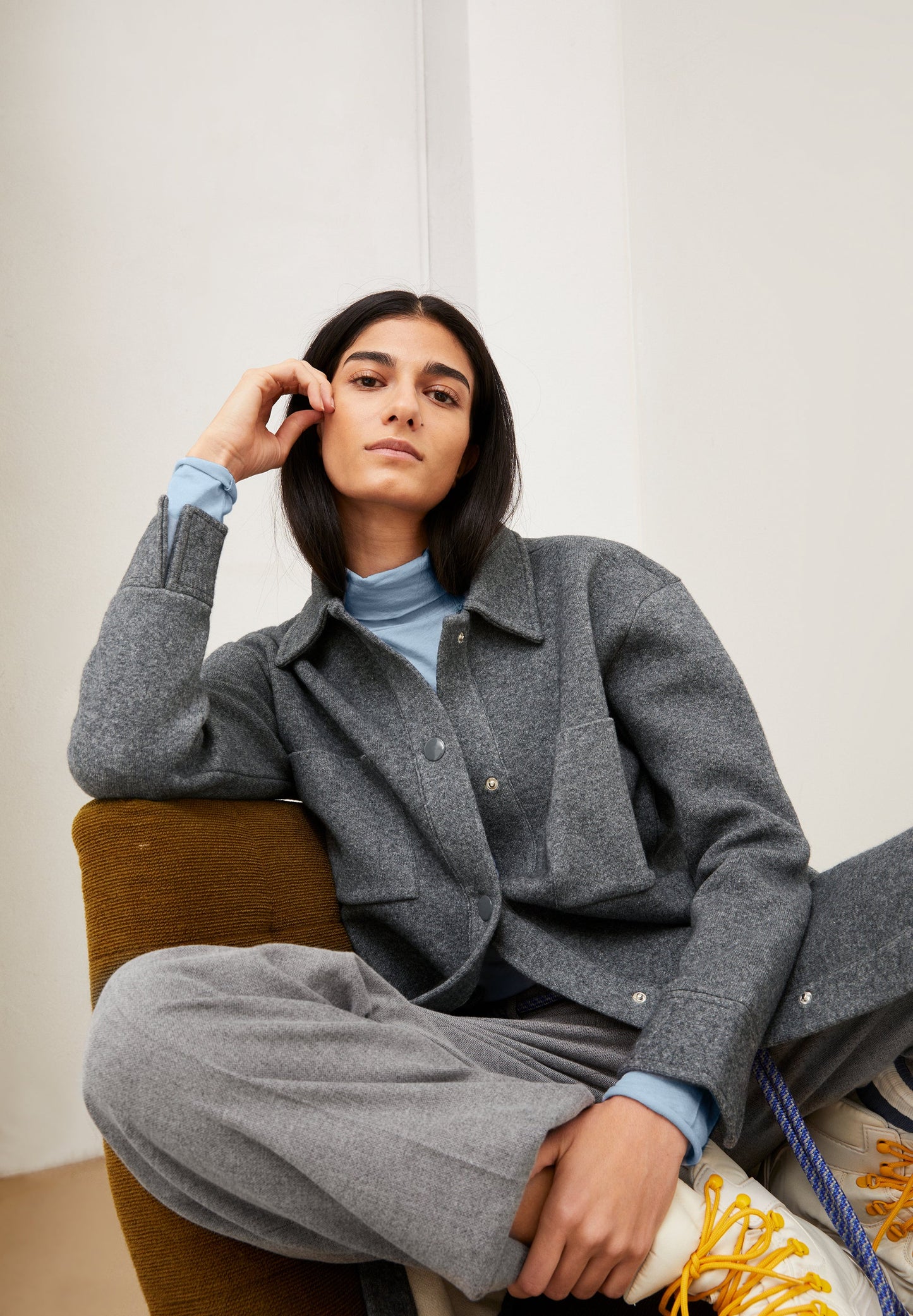 Veste molletonnée grise en coton et laine bio - almaraa mid grey melange-oatmilk