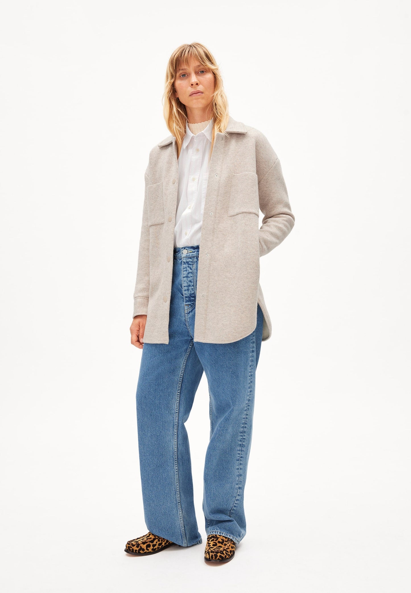 Veste molletonnée beige en coton et laine bio - almaraa light caramel melange-oatmilk