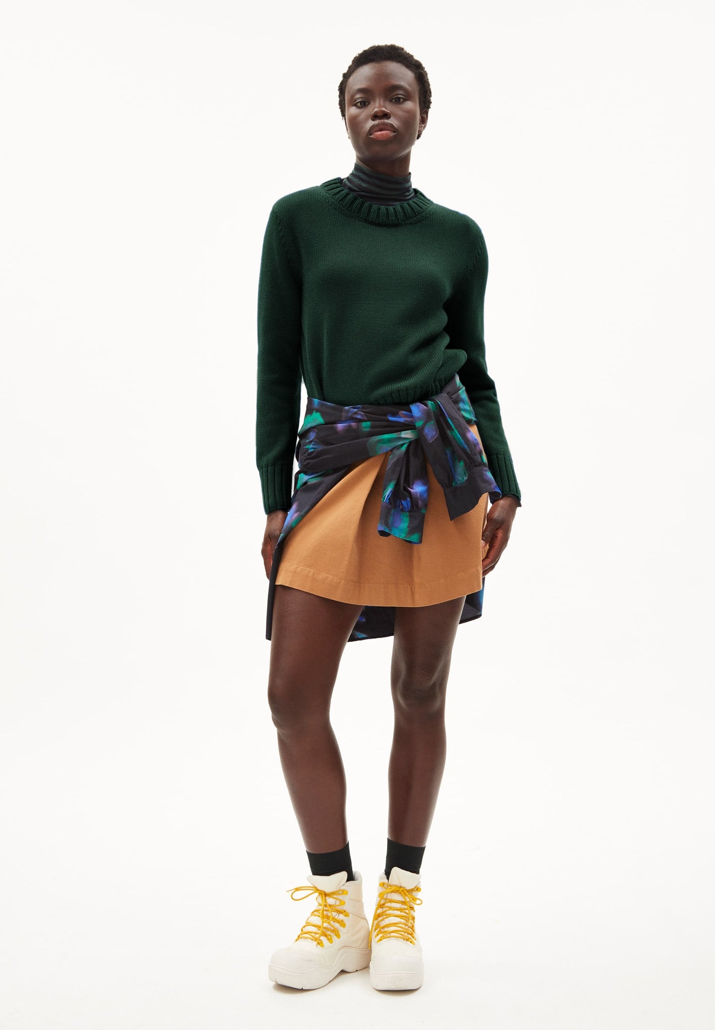 Pull ample vert foncé en coton bio - amaliaa compact dark scarab