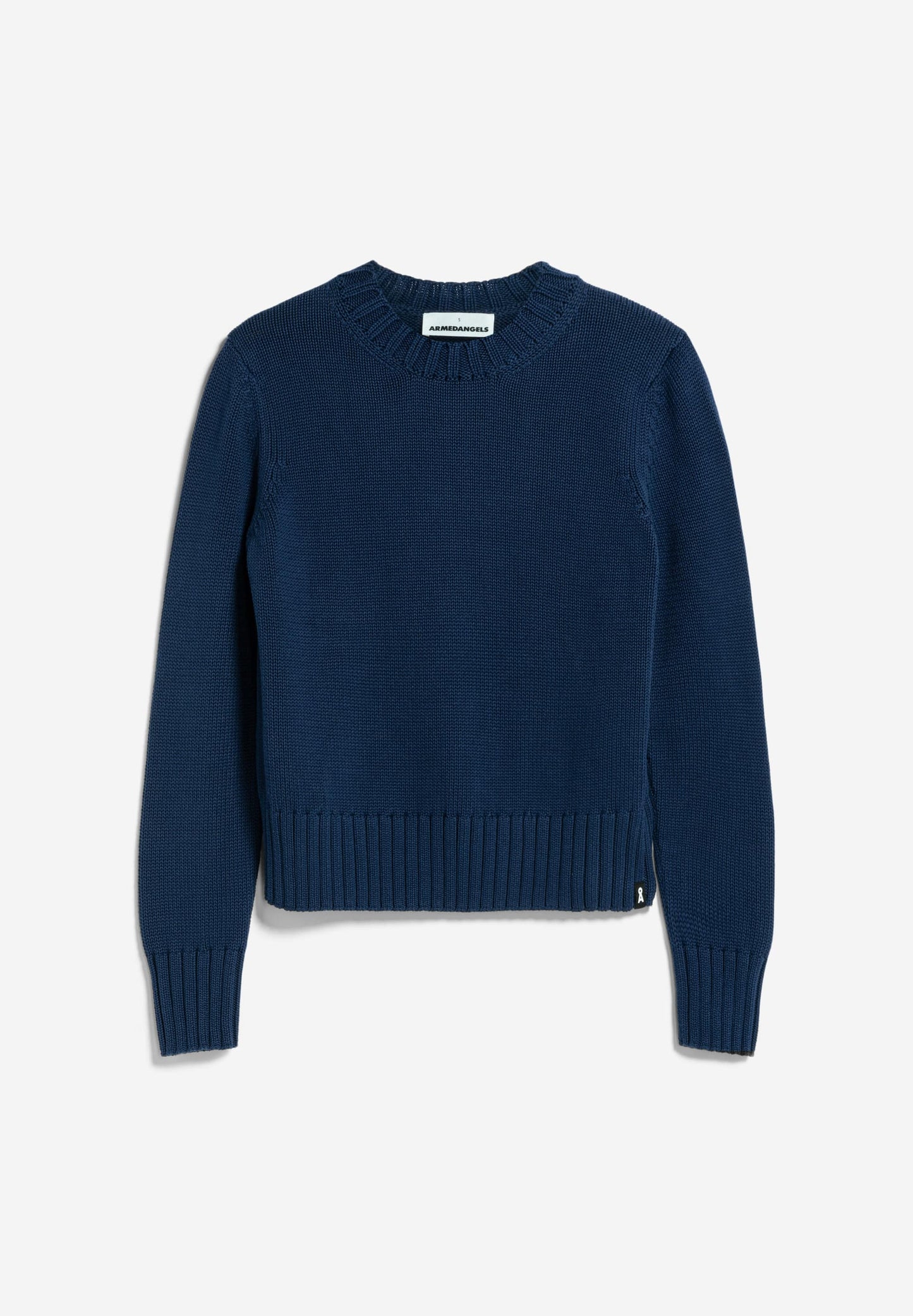 Pull col rond en coton bio | marine "amaliaas compact deep sea blue"