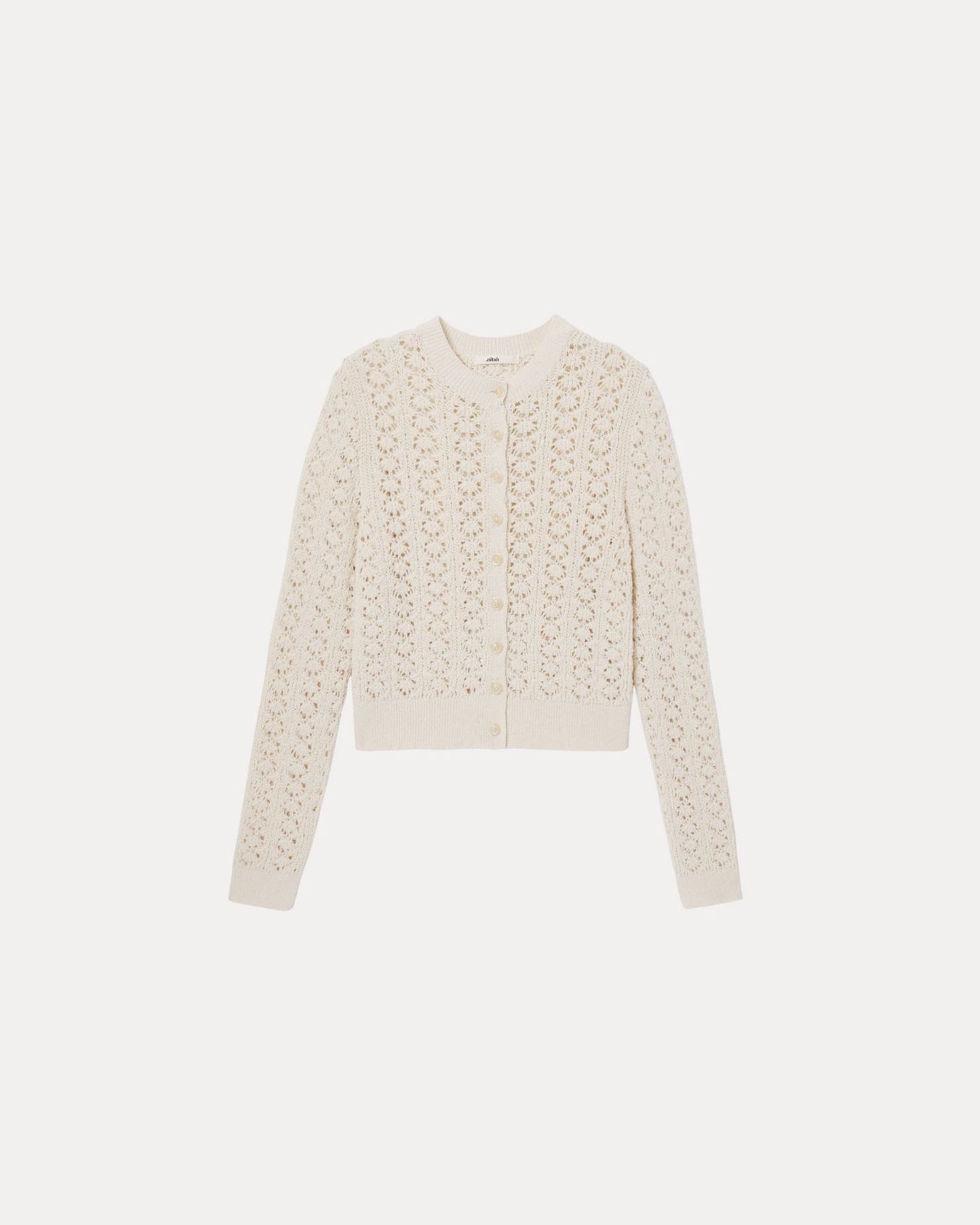 Cardigan en coton upcyclé | ecru "cardigan ajouré boutonné naya" | Ecru