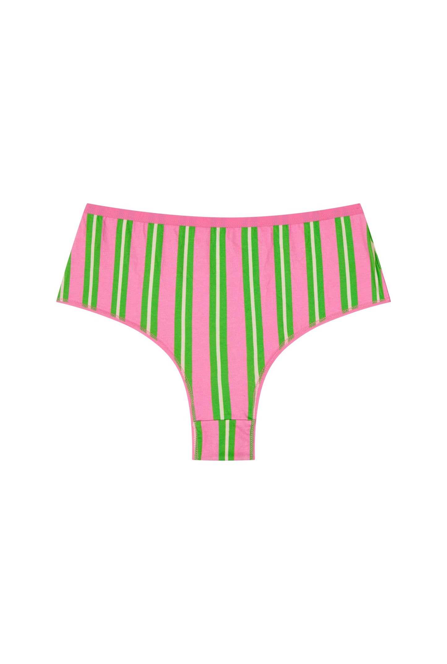 Shorty tanga coton bio | rayures vert et rose | Vert