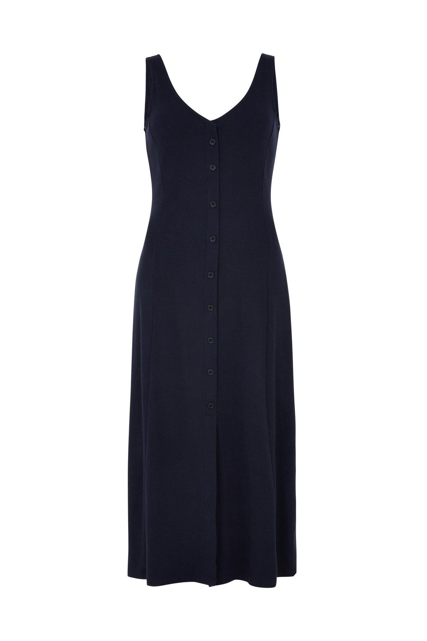 Robe mi-longue boutonnée marine en coton bio - Anya