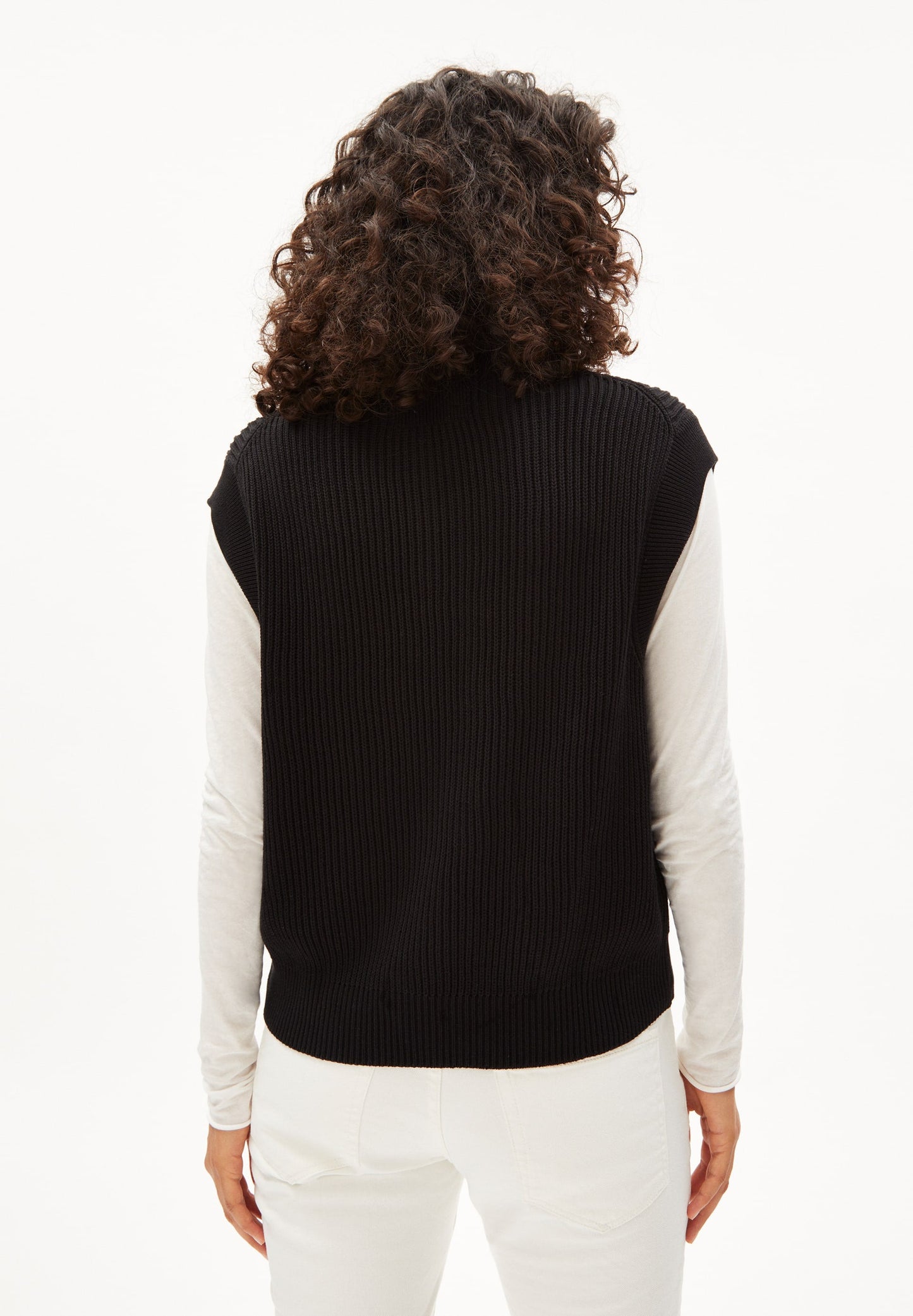 Pull col zippé sans manches en coton bio | noir "aylaa black"