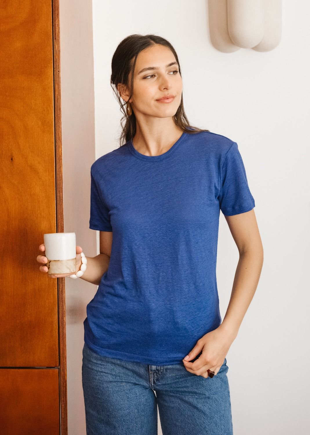 T-shirt lin upcyclé | bleu cobalt | Bleu cobalt