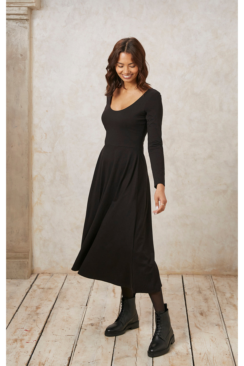 Robe midi noire en coton bio - bianca dress black