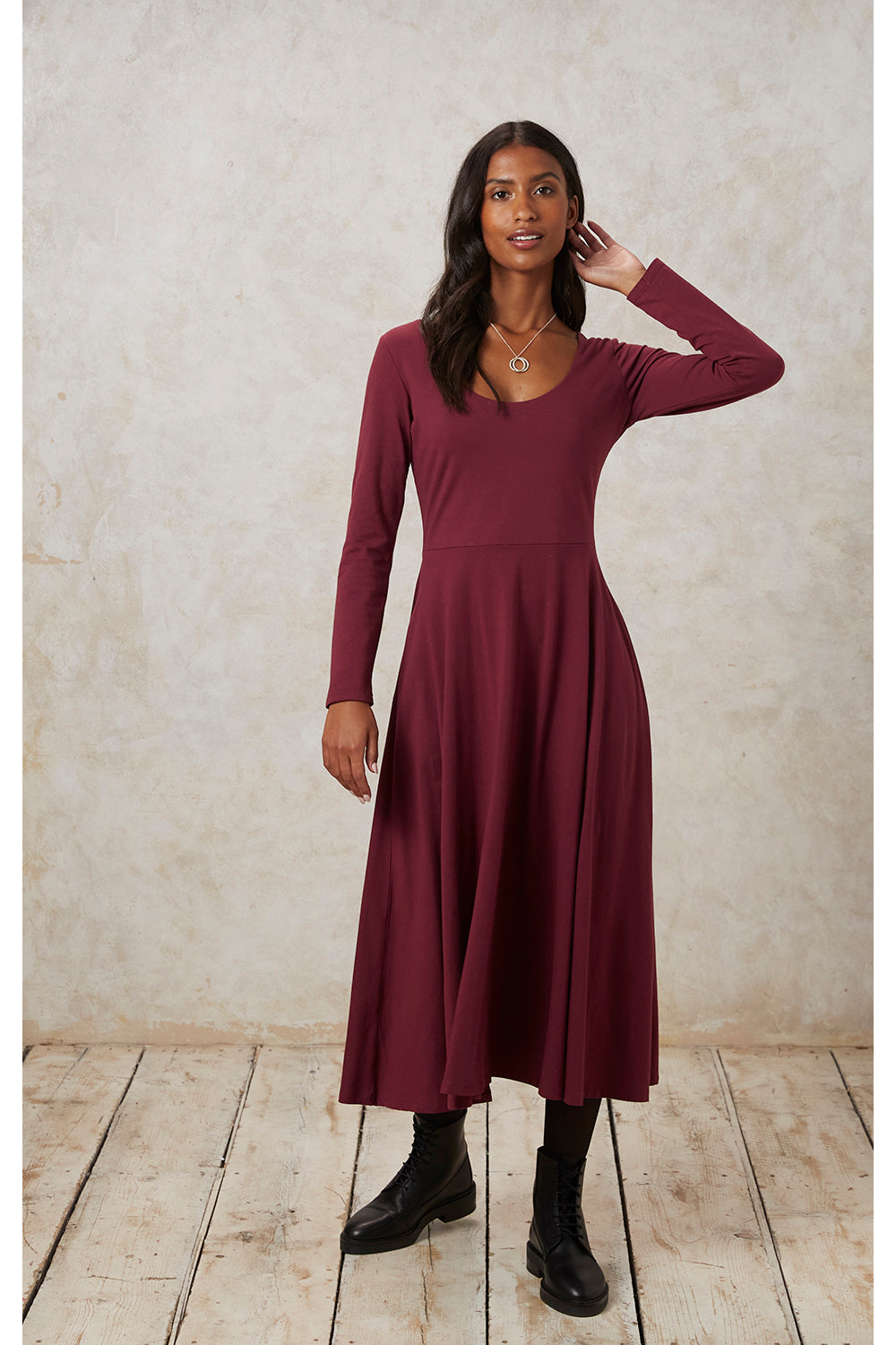 Robe midi bordeaux en coton bio - bianca dress burgundy